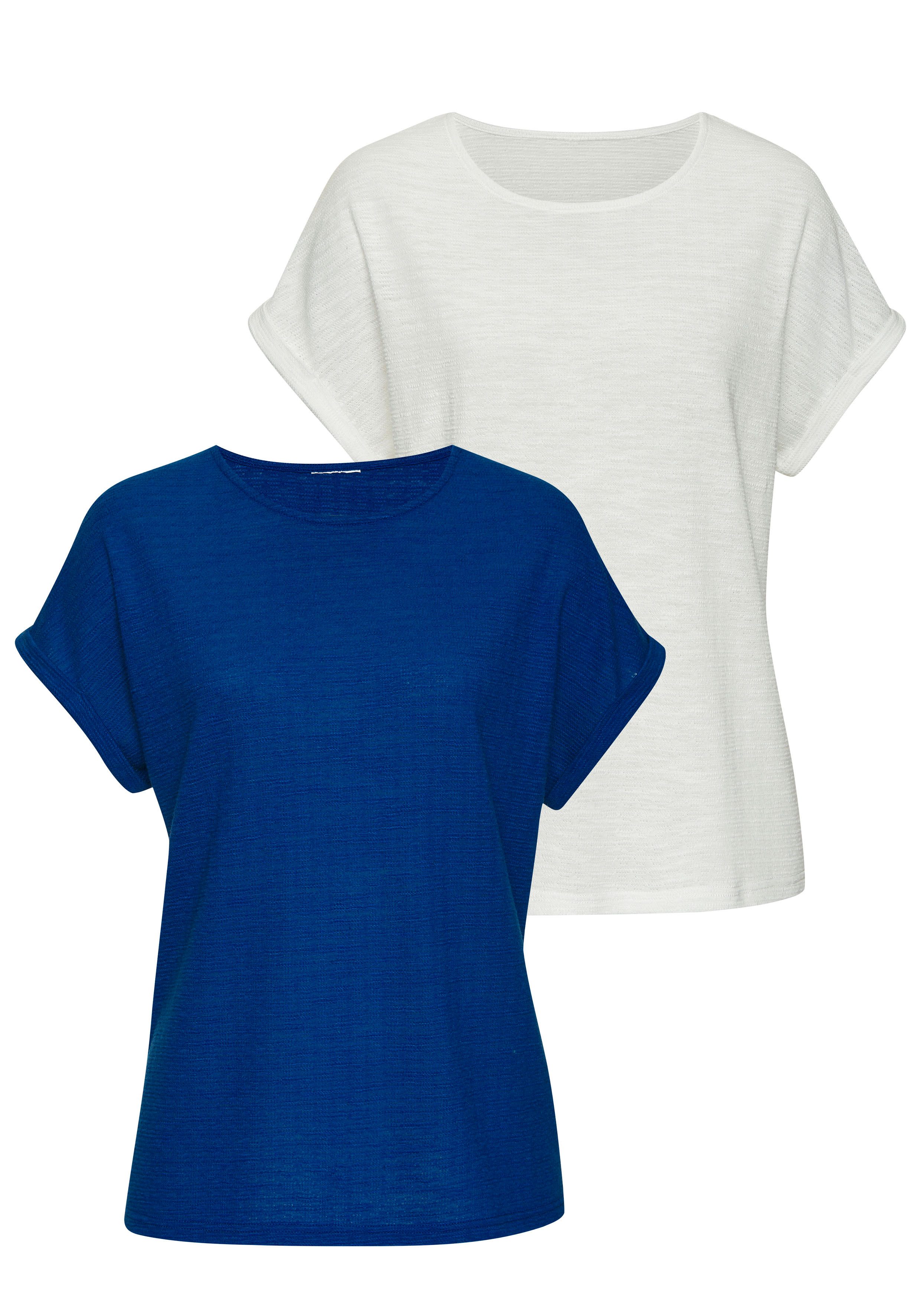 Vivance T-shirt Van strijkvrije structuur brei van kreukvrije structuurbrei en met gerecycled polyestervezels (Set van 2)