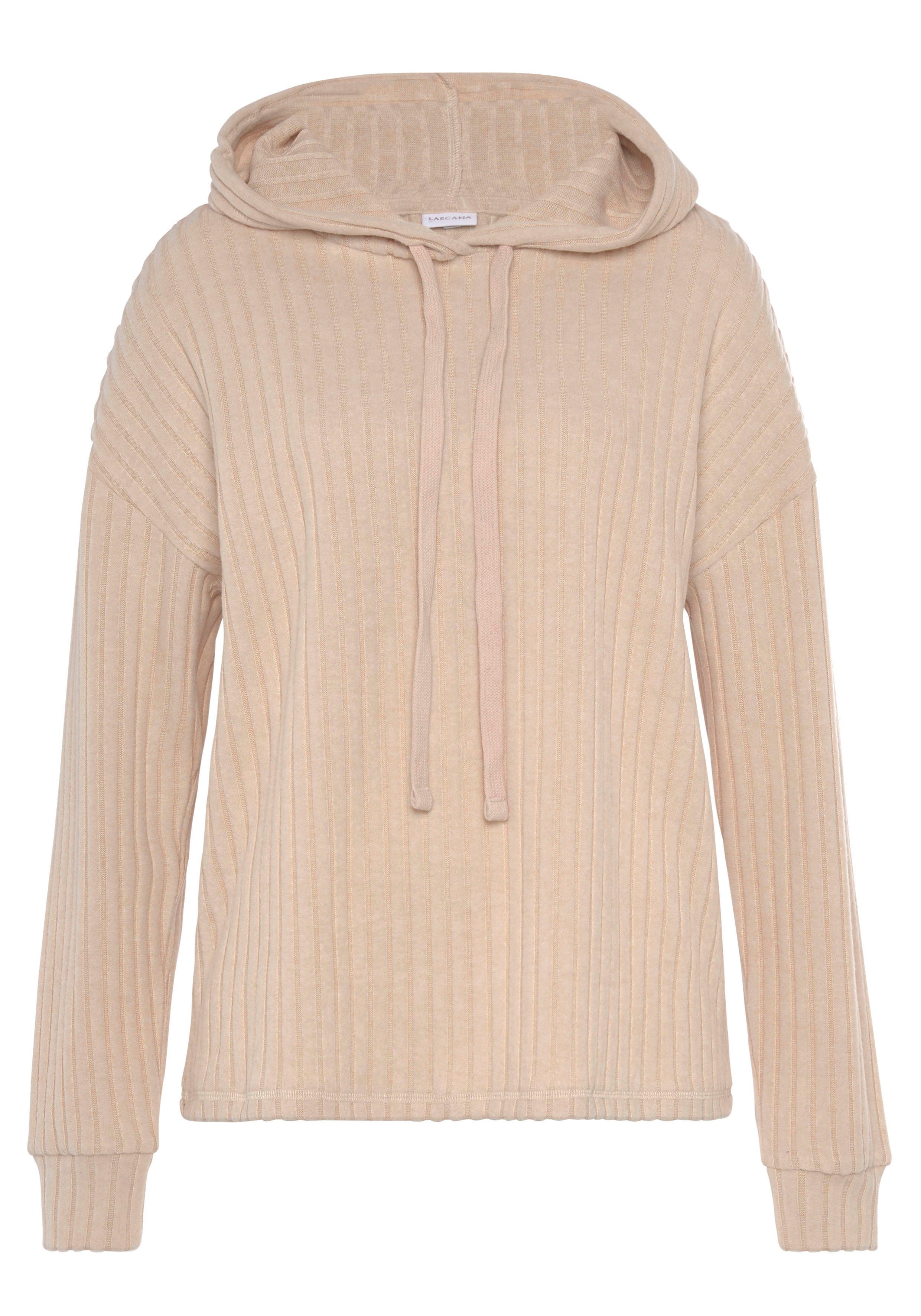 Lascana Hoodie Breipullover met capuchon en gemêleerd uiterlijk, loungewear tops & hoodies maat 32/34 bruin
