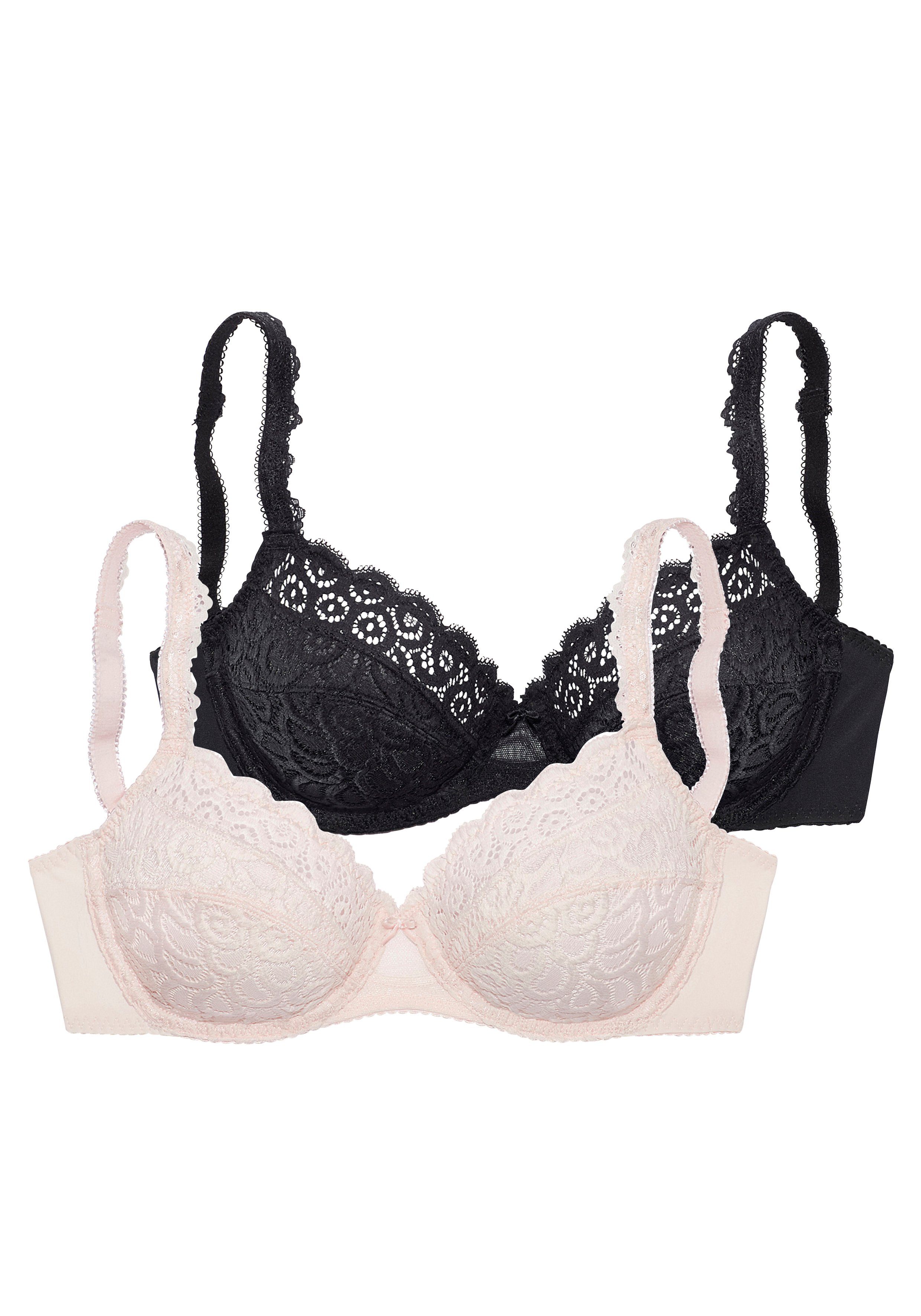 Petite fleur Beugel-bh van kant, met decoratieve bandjes, dessous (Set van 2) beugel bh's maat 80 C beige