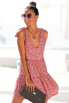 beachtime gedessineerde jurk met modieuze volants rood