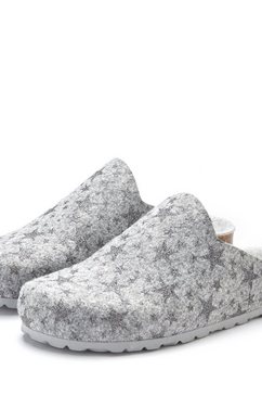 lascana pantoffels pantoffels van vilt met warm kurken voetbed en sterrenprint grijs