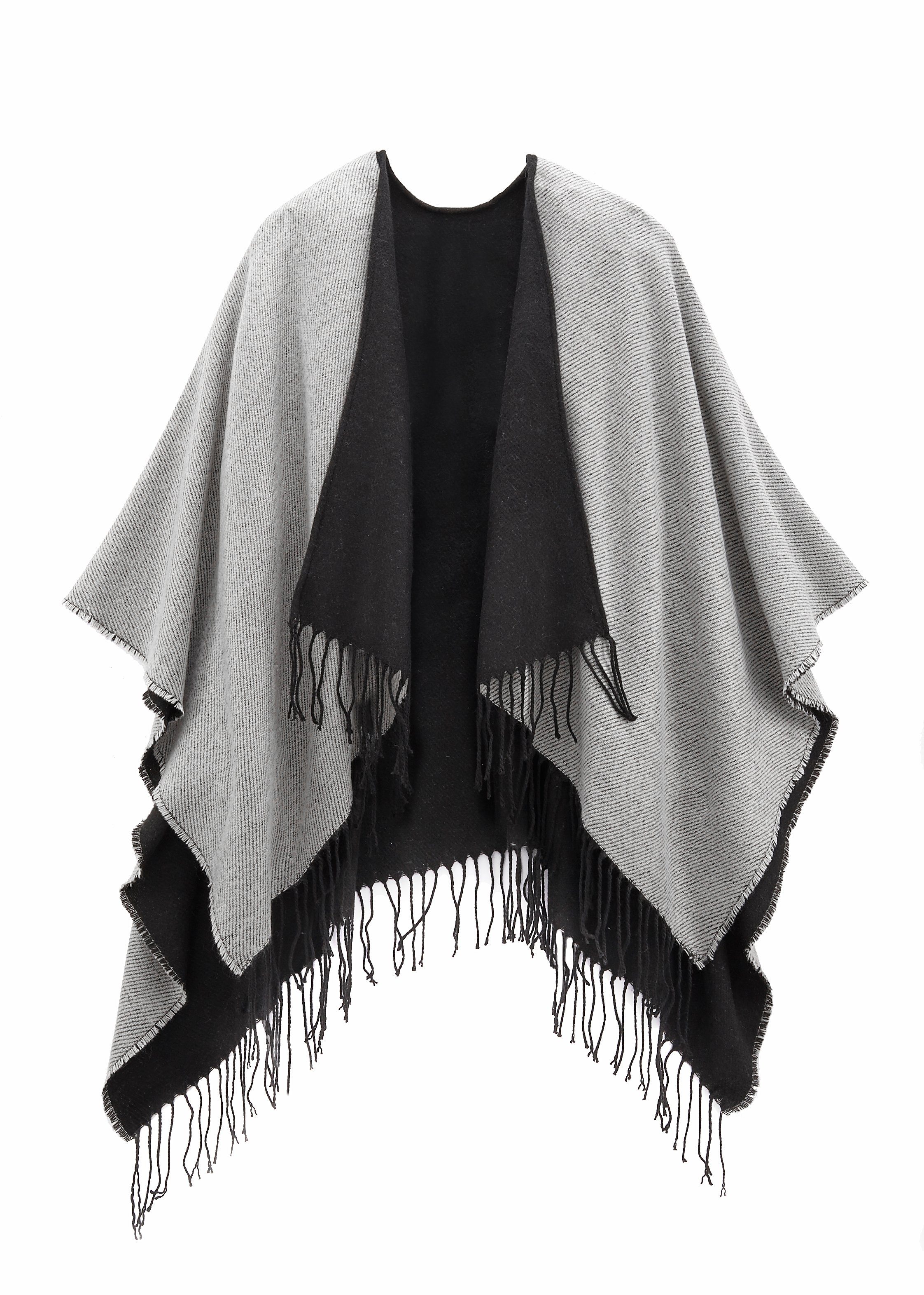 Lascana Gebreide poncho Cape Omkeerbare poncho, franje-doek, sjaal VEGAN