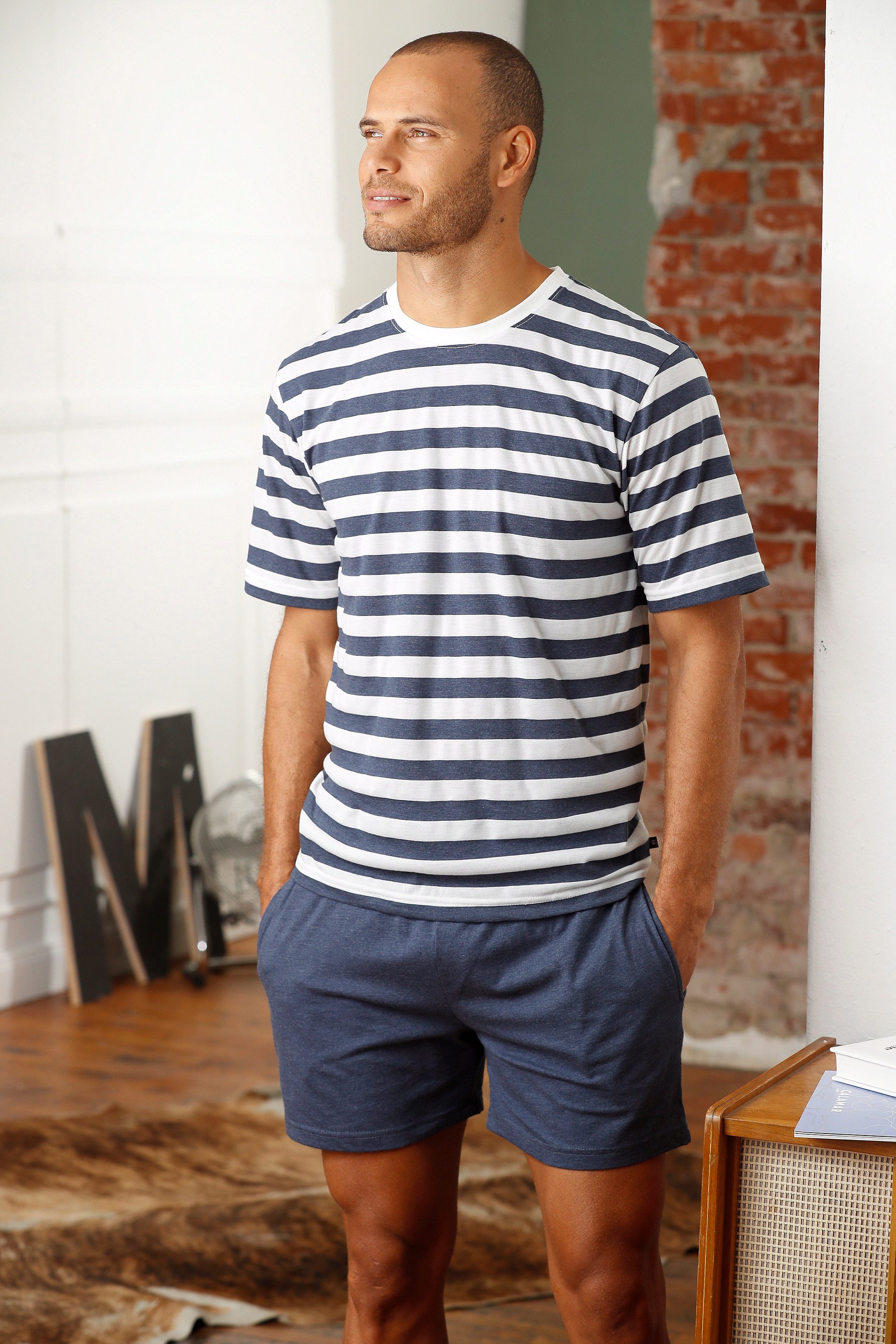 H.I.S Pyjama Pyjama van katoenmix (2-delig, 1 stuk) heren maat 48/50 (M) blauw