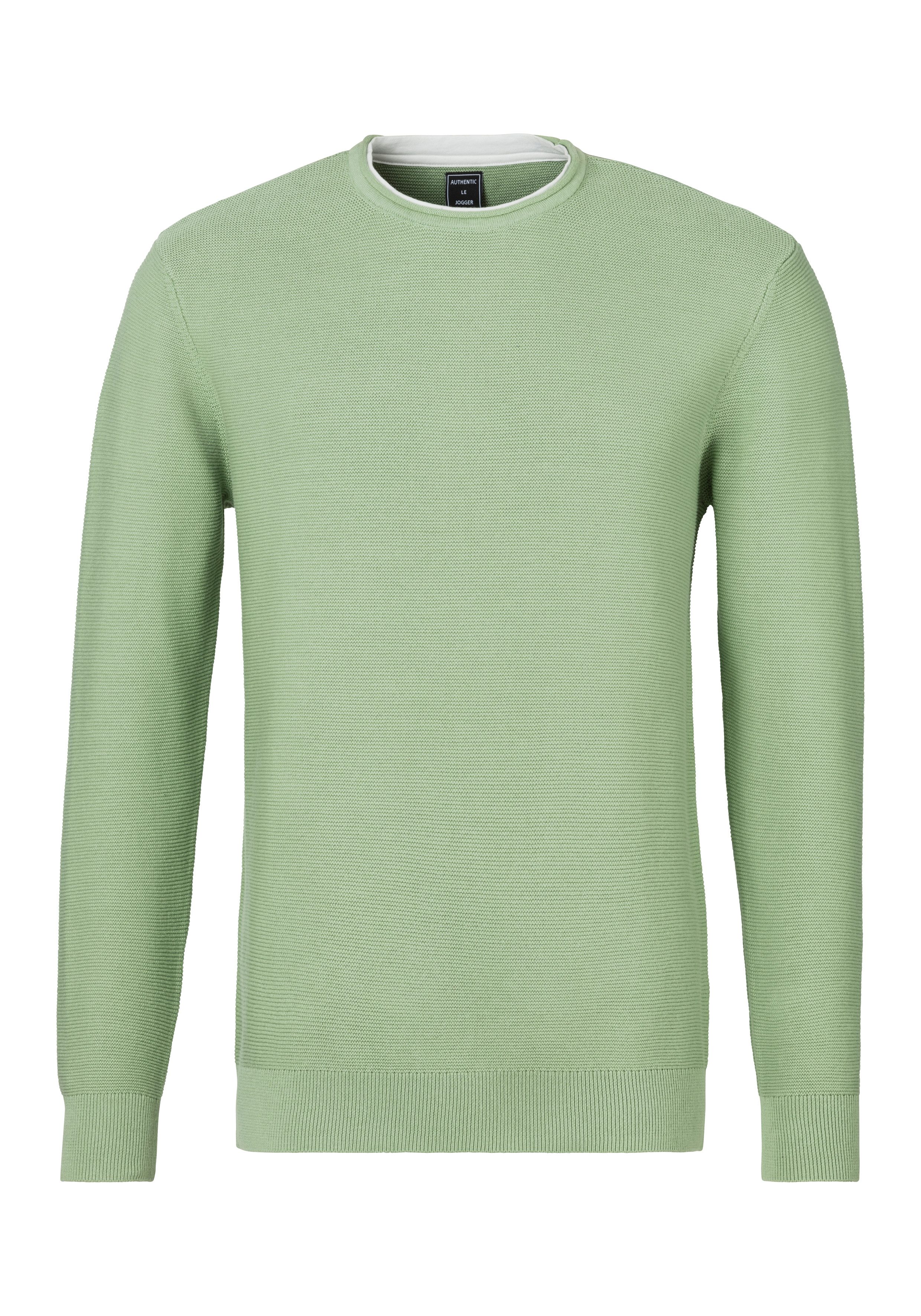 AUTHENTIC LE JOGGER Gebreide trui met double-layer look, pullover van 100% katoen heren maat XXL (60/62) groen