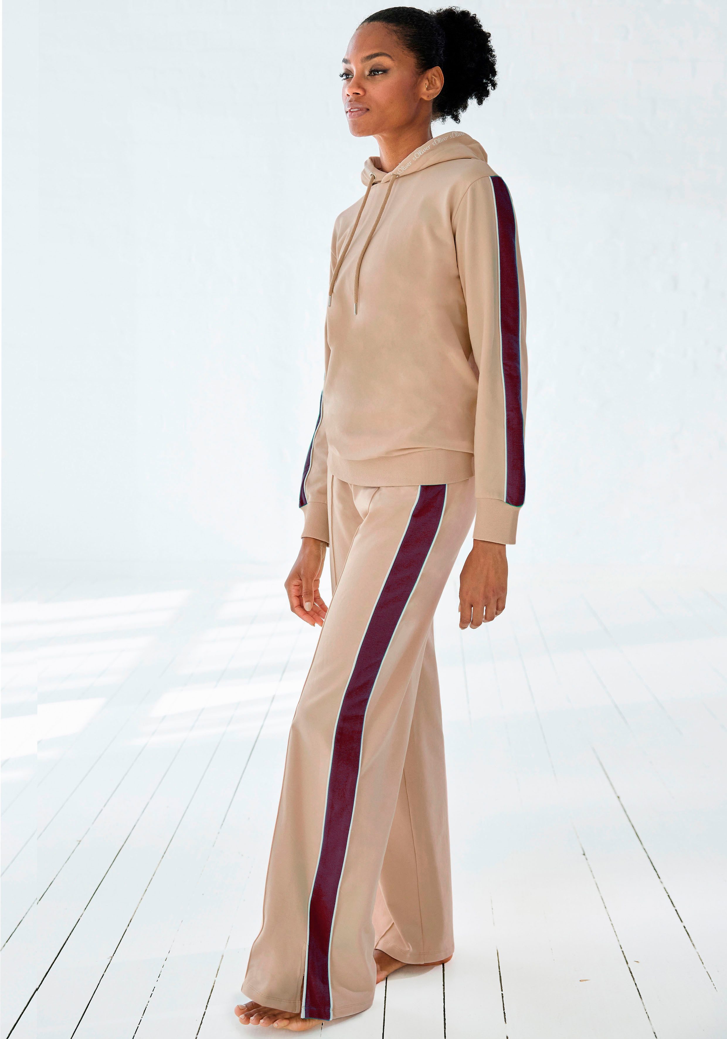 s.Oliver RED LABEL Beachwear Sweatbroek Loungebroek met contraststrepen en pipings, loungewear