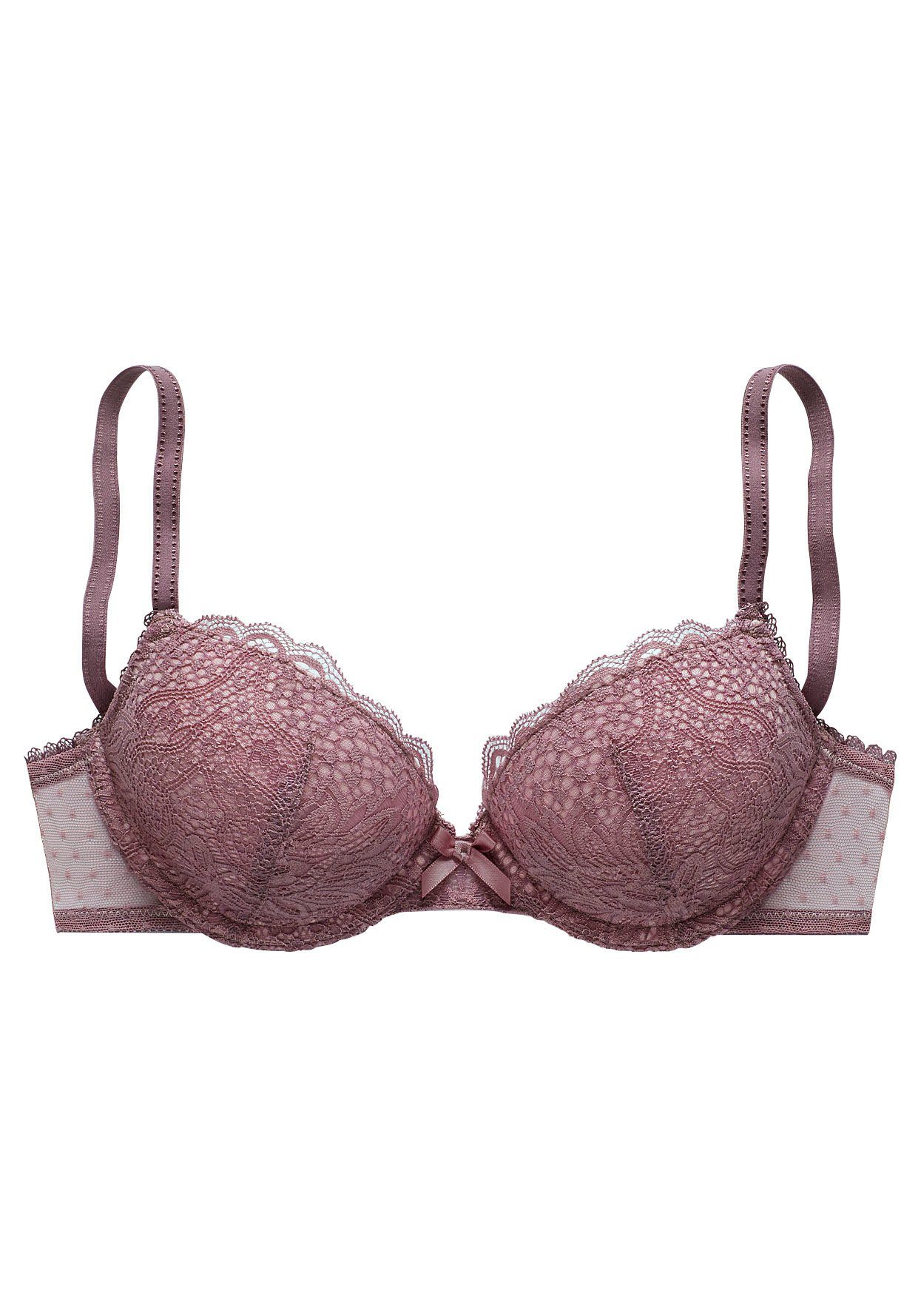 Vivance Push-up-bh rondom met gebloemd kant, dessous push-up bh's maat 70 D roze