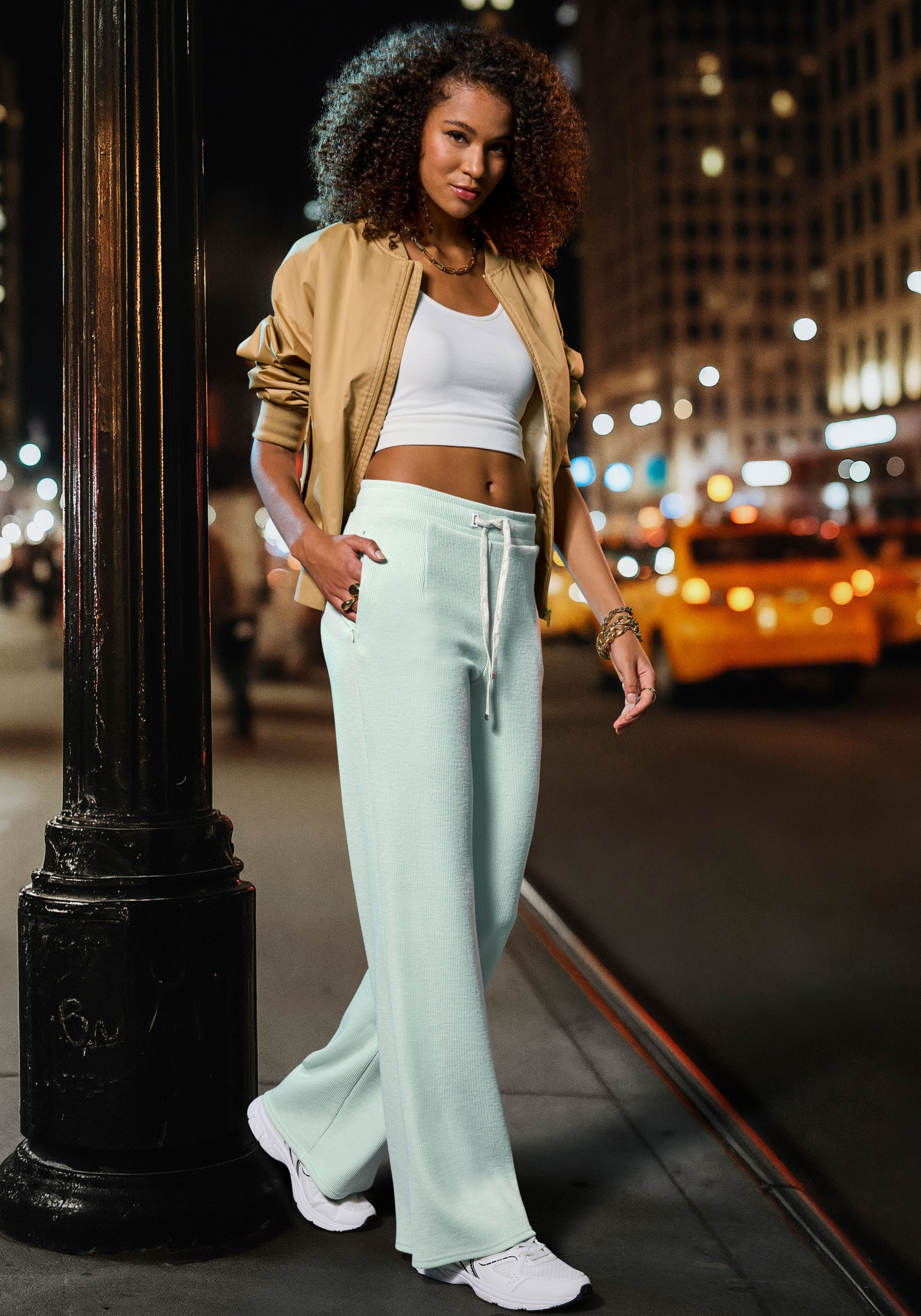 French Connection Loungebroek in geribde tricot-look