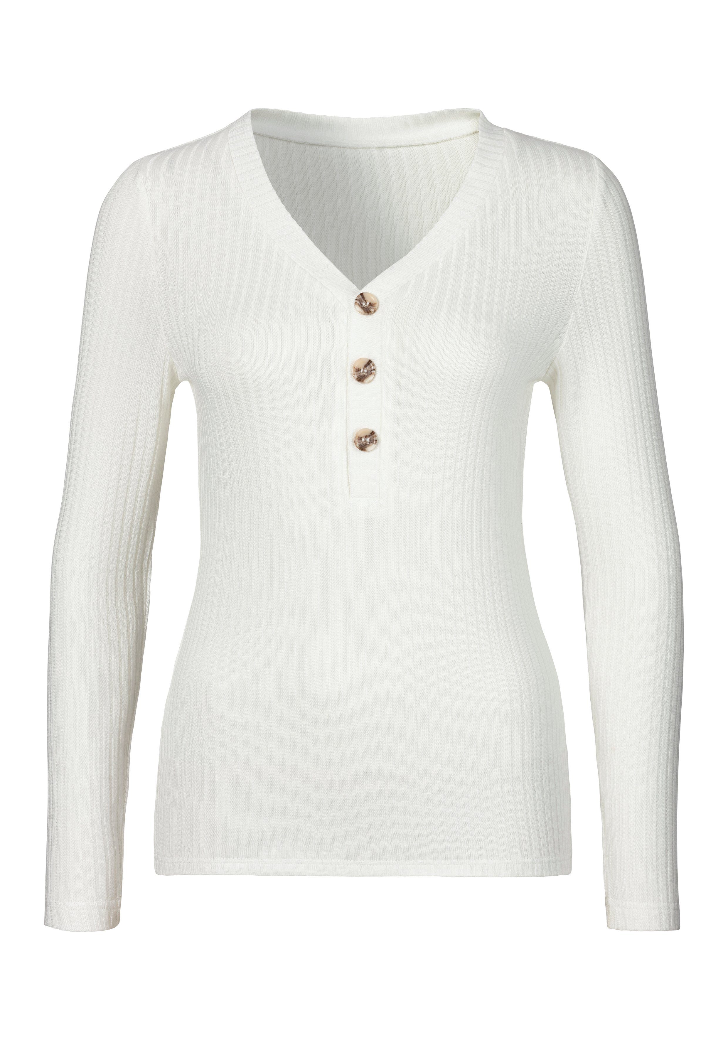 Lascana Shirt met lange mouwen Met korte knoopsluiting van zachte viscose-ribkwaliteit shirts maat 32/34 wit