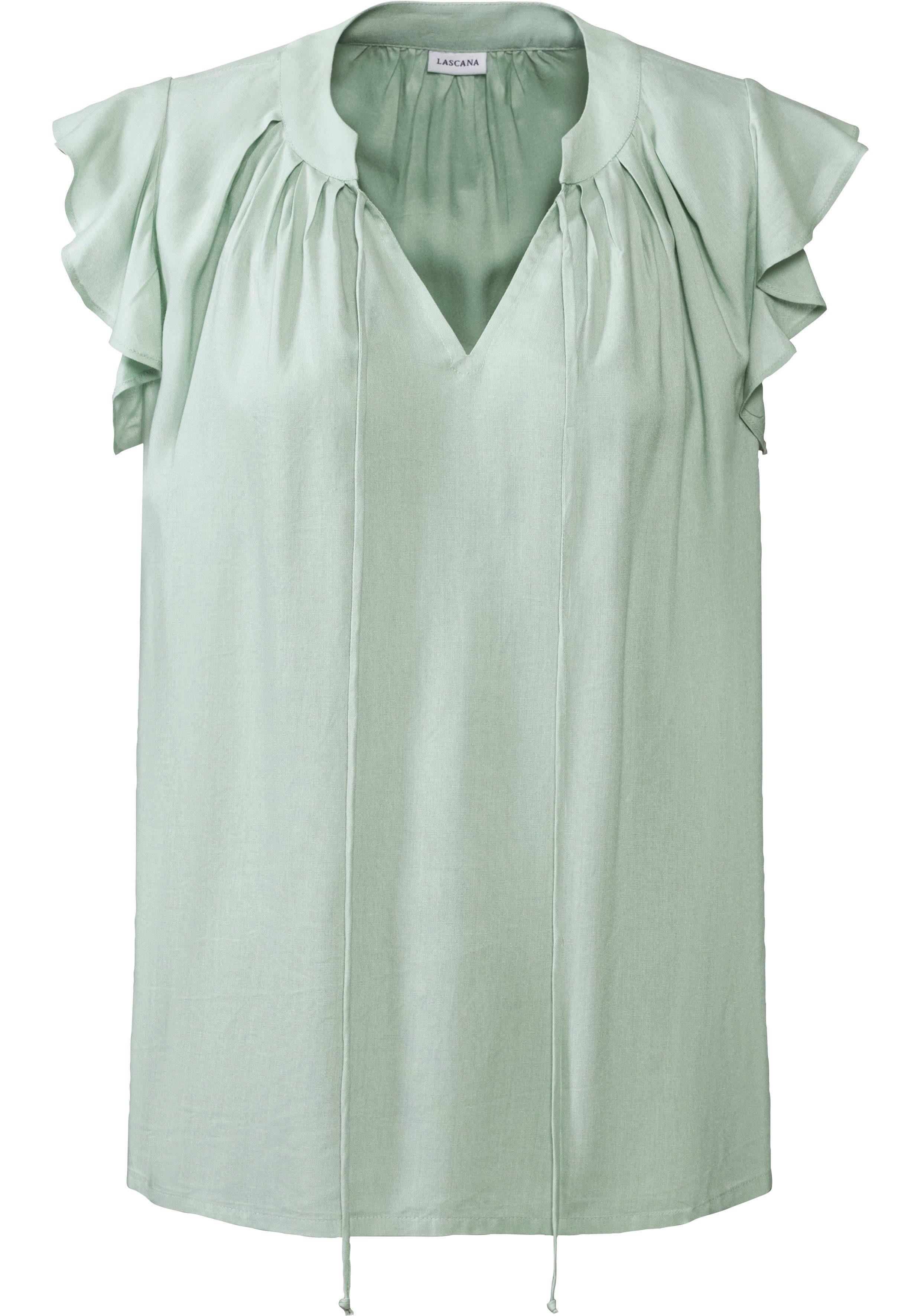 Lascana Blouse zonder sluiting met ruches-mouwen, korte mouwen blouse, elegant shirts maat 36 groen