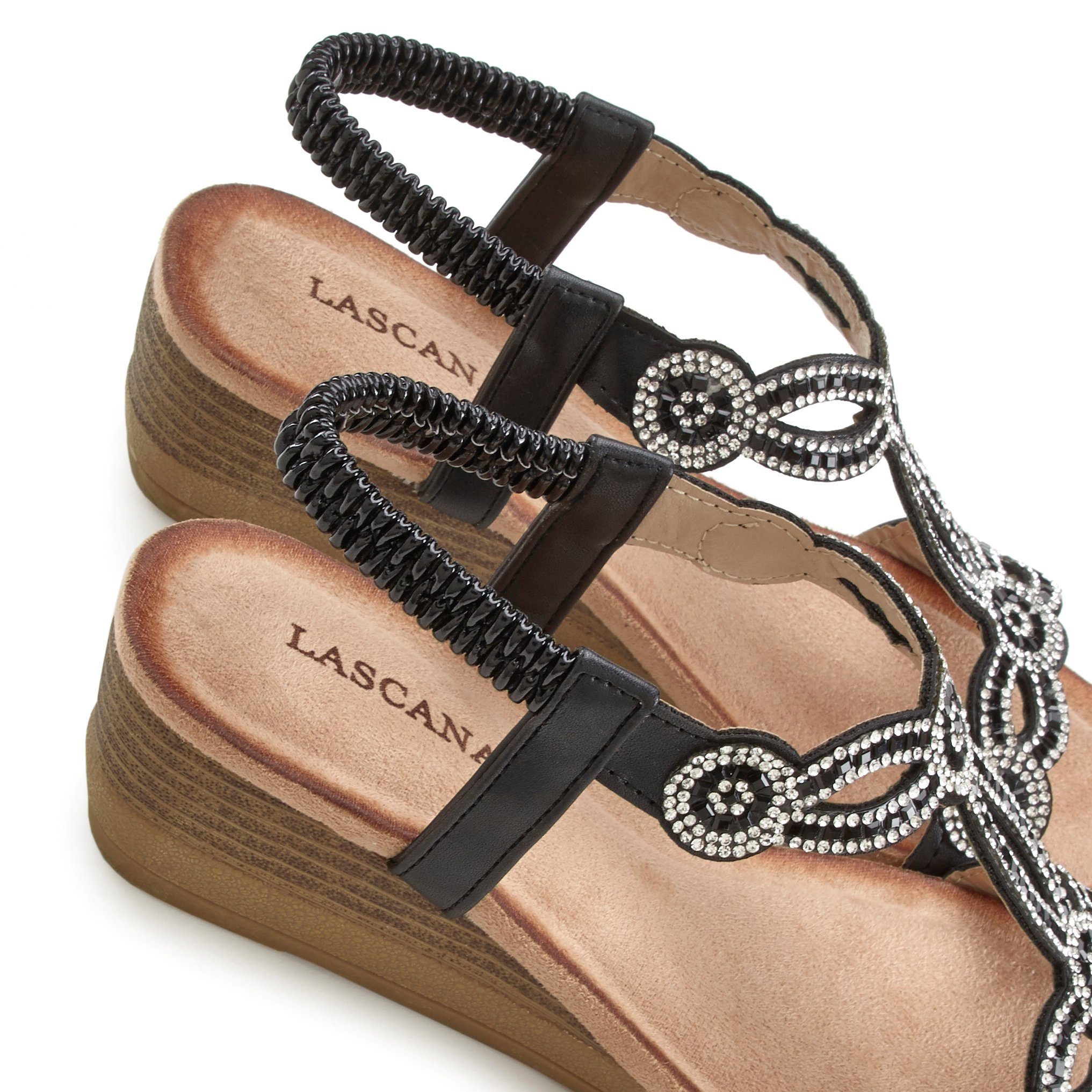 Lascana Sandaaltjes Zomerschoen met sierstenen, glitter, elastische banden, sandaal, zomerschoen