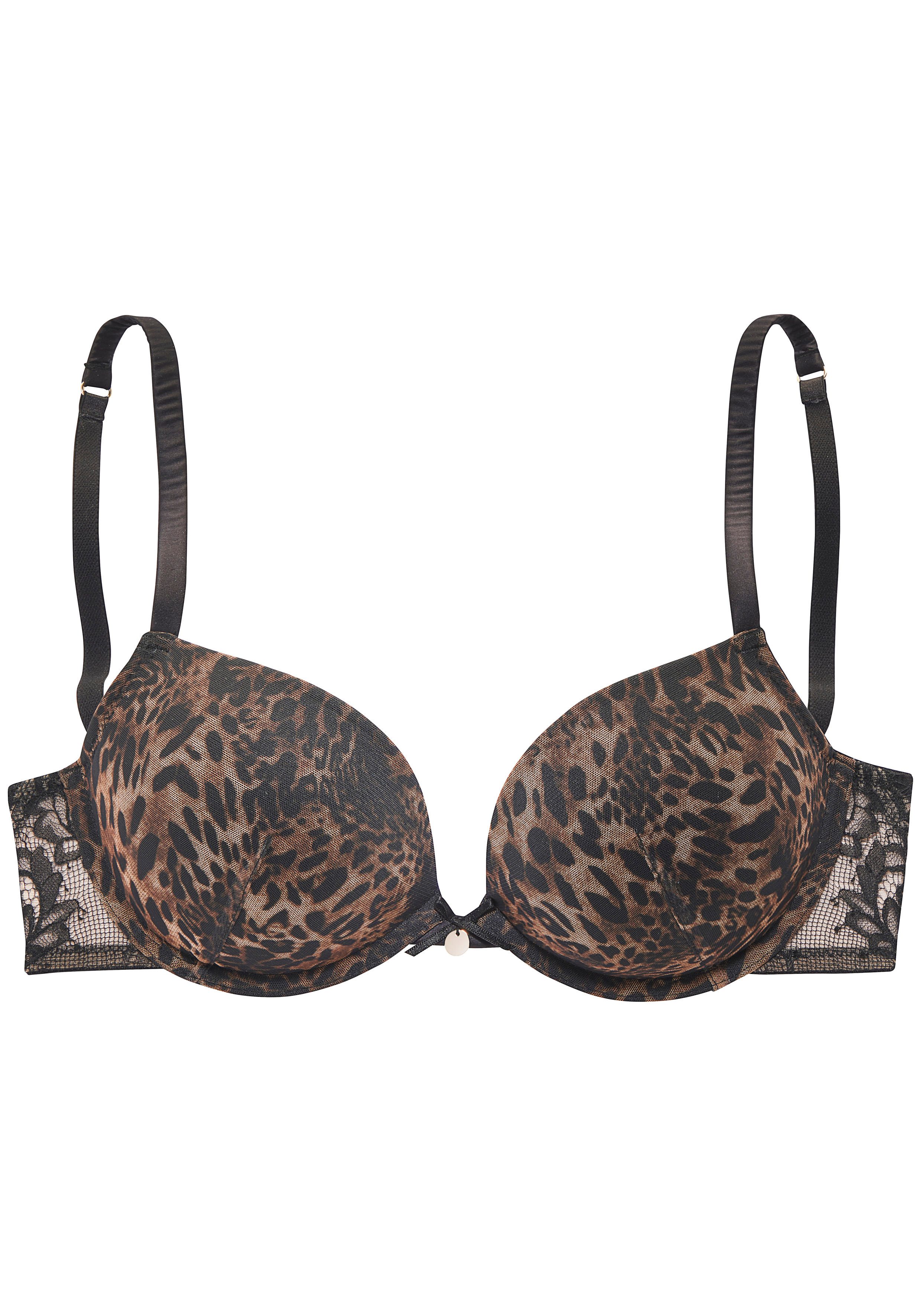 Lascana Push-up-bh met beugel van modieus leeuwen-mesh en kant, sexy lingerie, verleidelijke ondermode