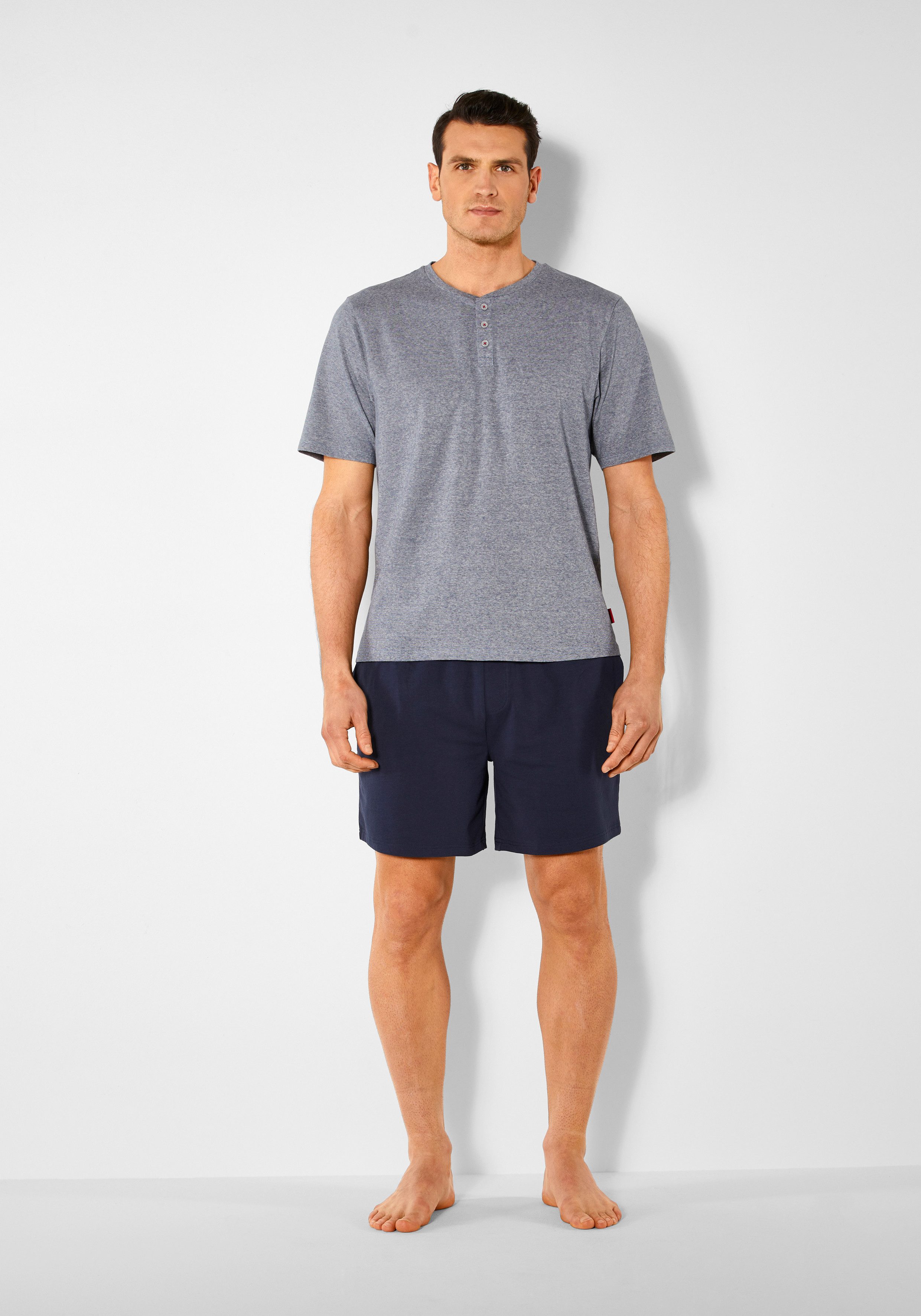 s.Oliver RED LABEL Beachwear Pyjama Pyjama in melange-look met knopenrij (2-delig, 1 stuk)