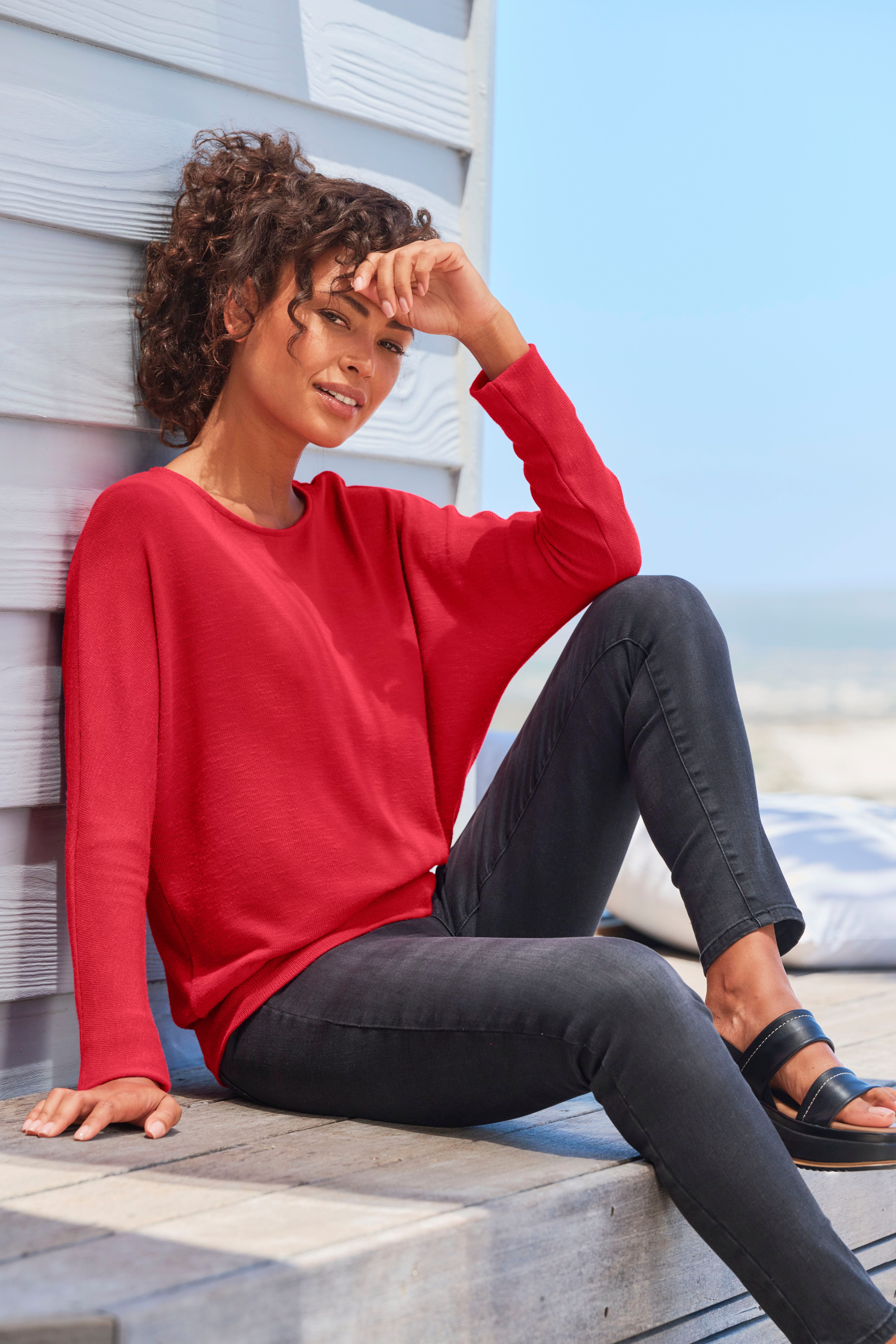 Vivance Shirt met lange mouwen Met brede tailleband van gestructureerd fijn breiwerk met viscose
