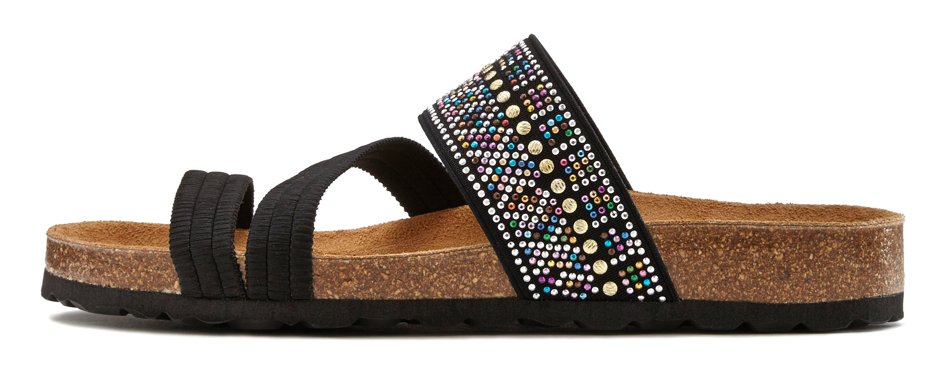 Lascana Slippers Mule, sandaal, open schoen, zomerschoen, Mule, sandaal, open schoen met kurkvoetbed en elastische riemen