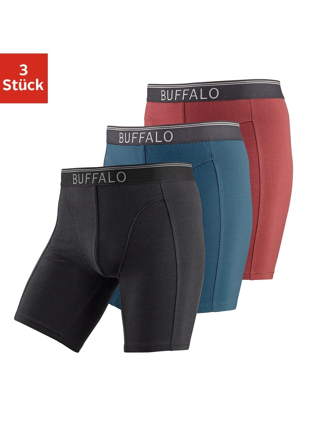 Buffalo Boxershort voor heren in een lang model ook ideaal voor sport en trekking (set, 3 stuks)