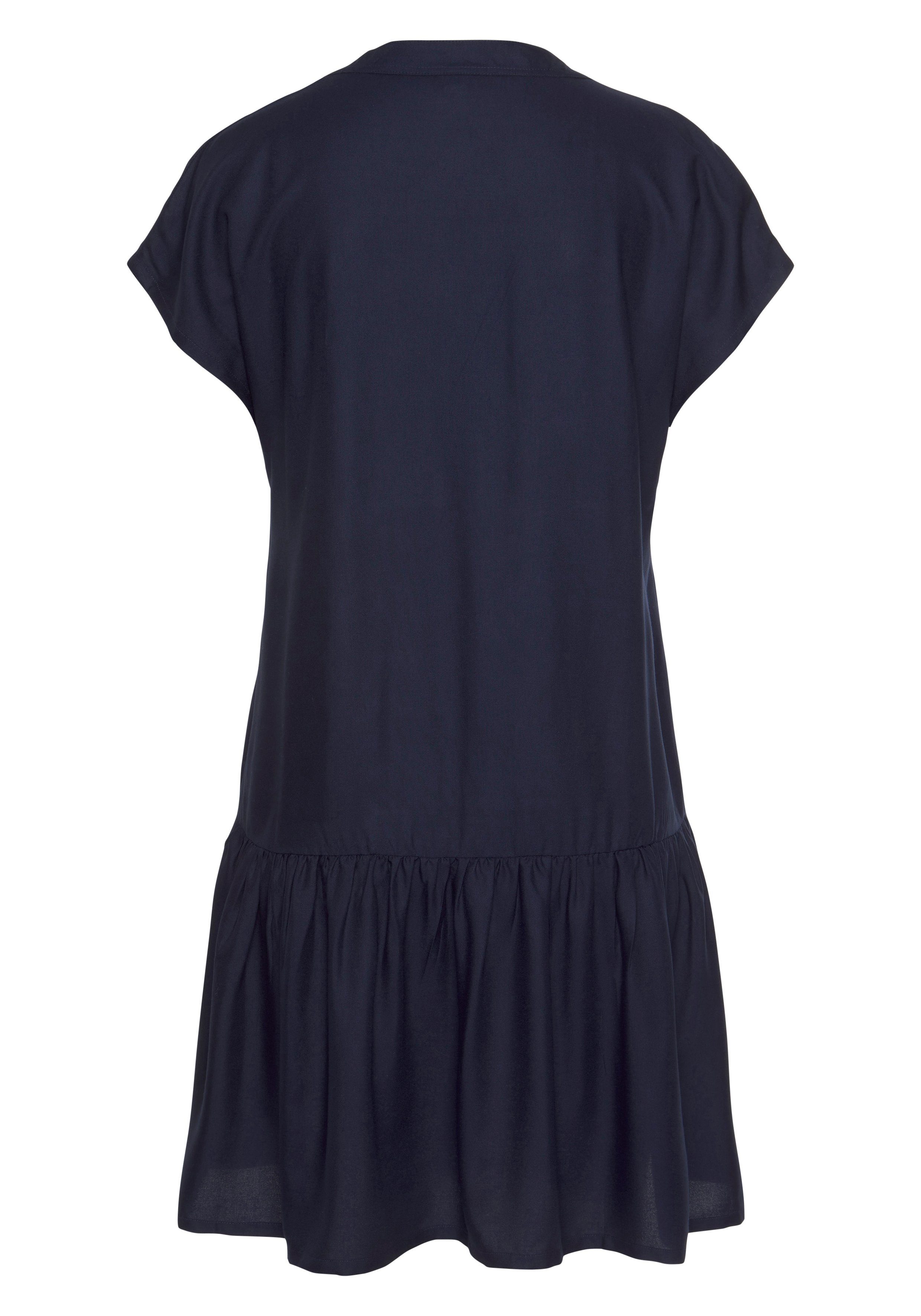 s.Oliver RED LABEL Beachwear Blousejurk met volants op de rok, tuniekjurk, zomerjurk, basic strandjurkjes blauw