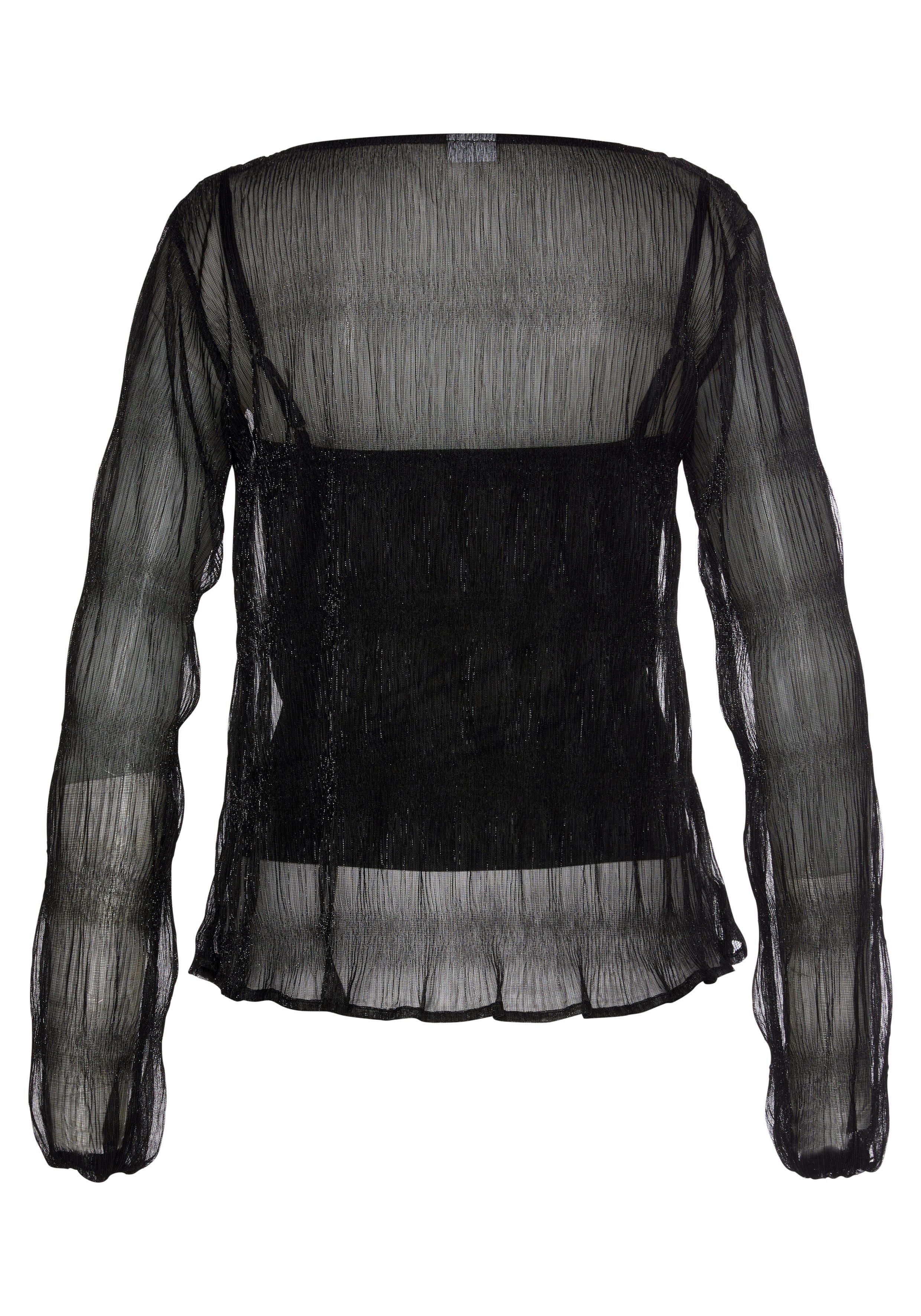Lascana Blouse met lange mouwen in transparante metallic-look (set, Met top)