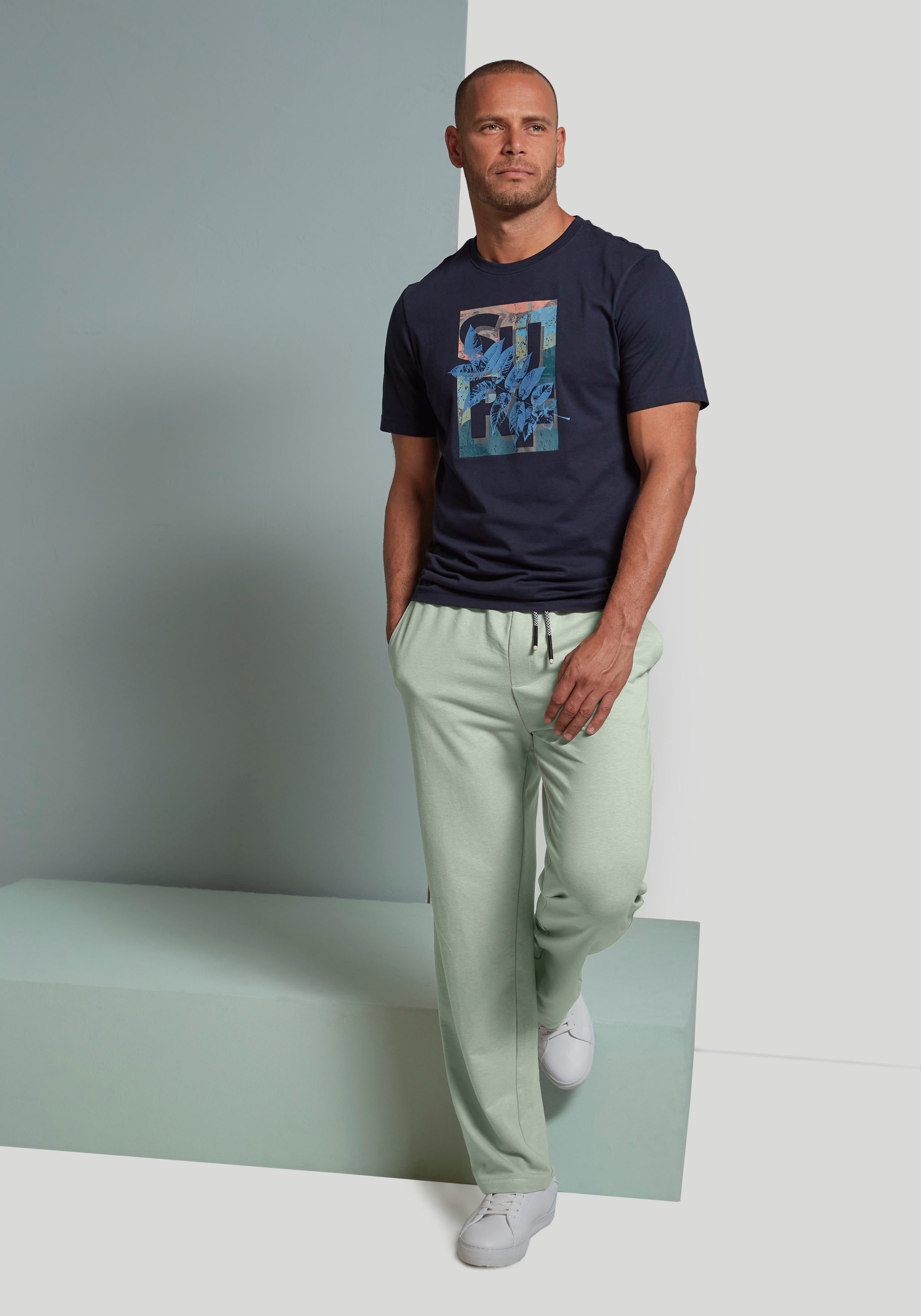 John Devin Sweatbroek Wijd model in melange-look van katoenmix