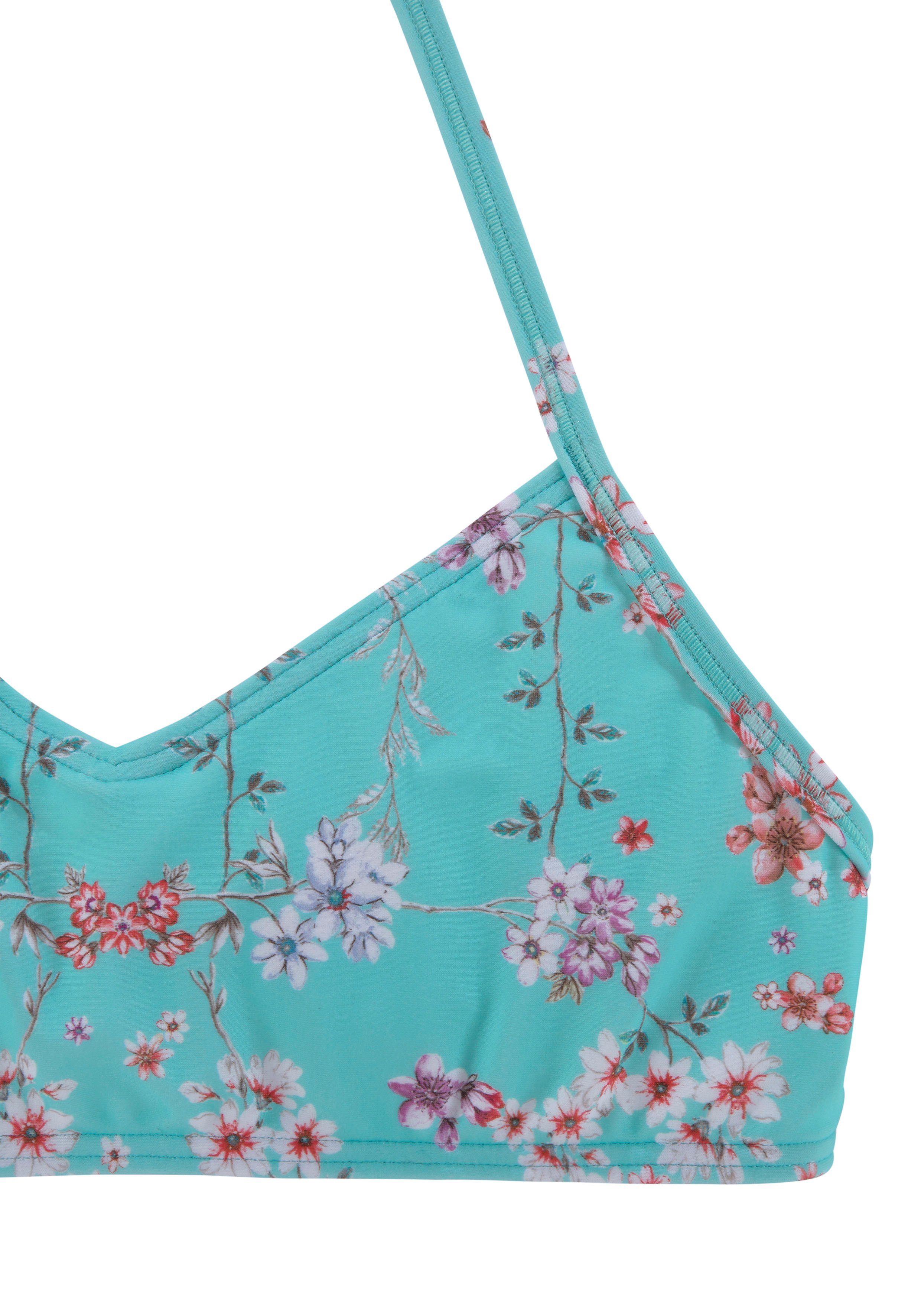 Sunseeker Bustierbikini Ditsy Kids met zomerse print bikini's maat 158/164 blauw