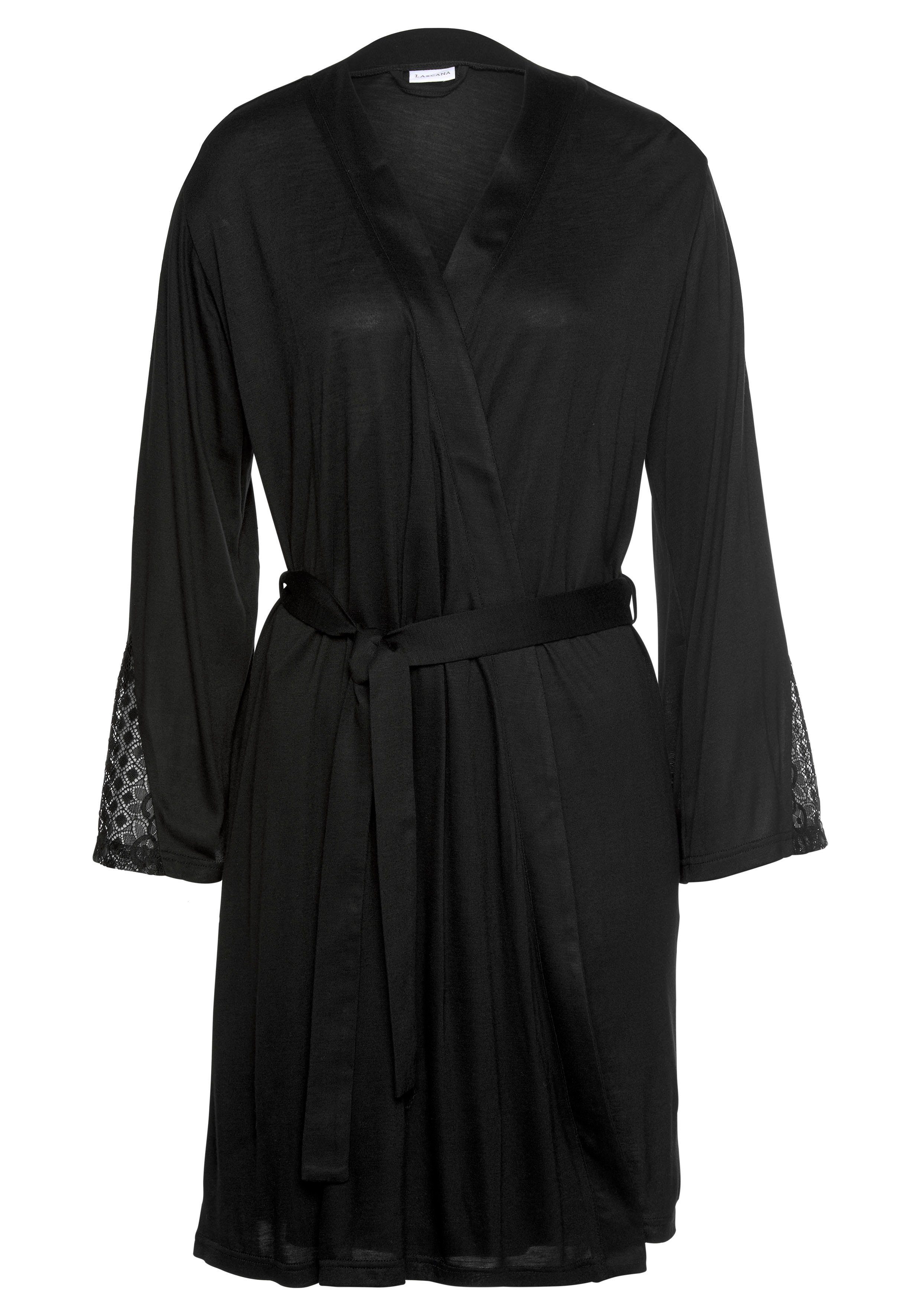Lascana Kimono met lange mouwen en kanten details badjassen & kimono's maat 36/38 zwart