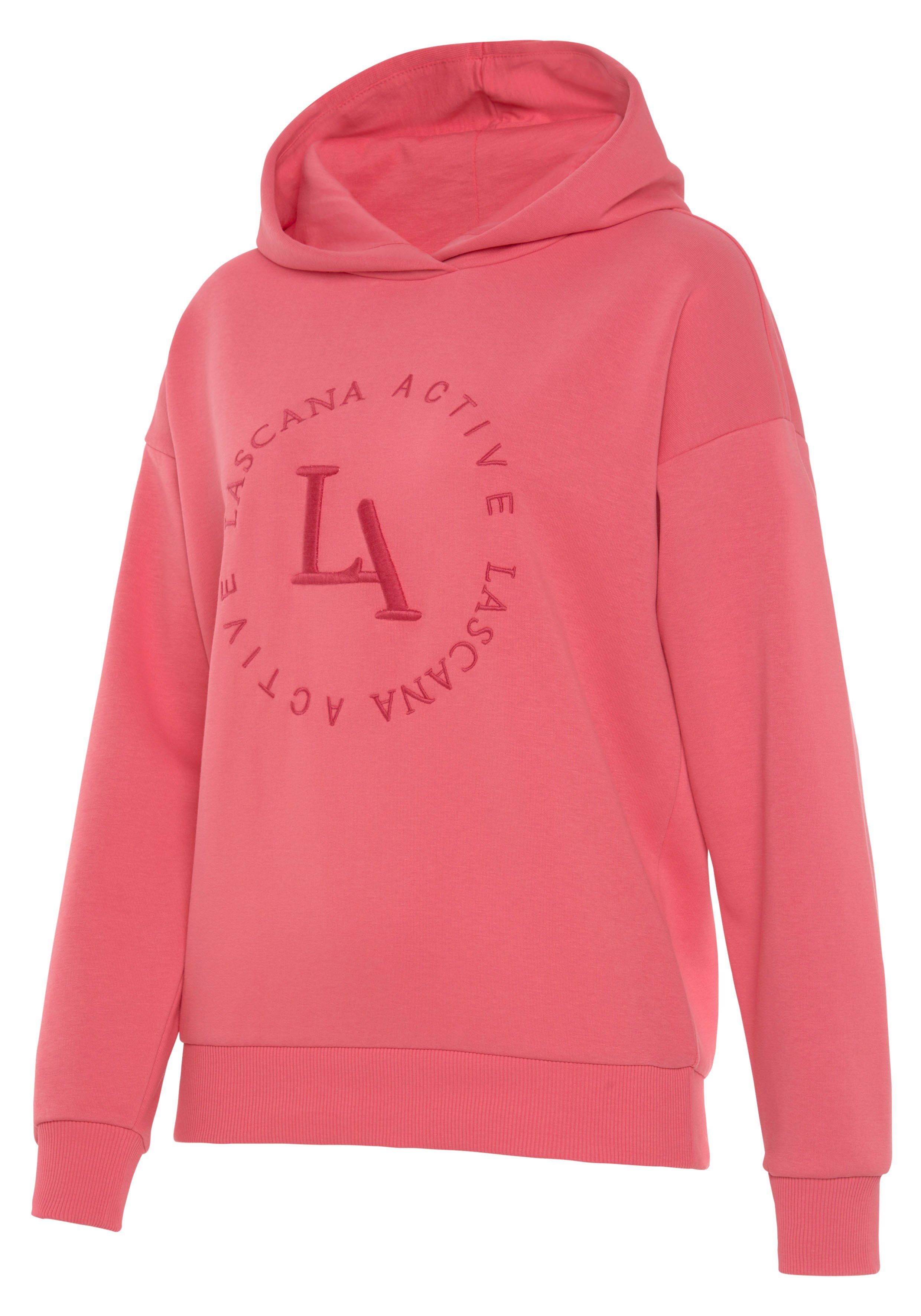 active by Lascana Hoodie - Performance hoodie met geborduurd rond logo en Performance hoodie met ronde logostiksel en zachte ribboorden