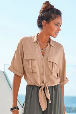 lascana blouse met korte mouwen met knoopdetail bruin