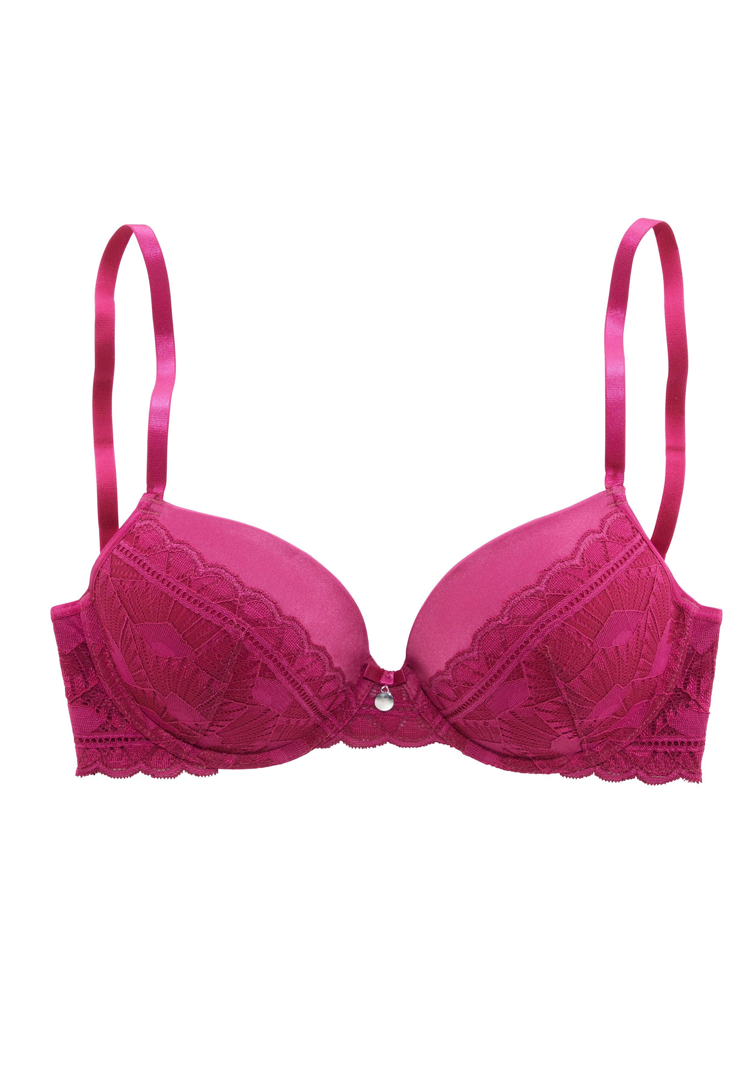 s.Oliver RED LABEL Beachwear Push-up-bh Adèle met grafisch kant en metalen accessoire, lingerie push-up bh's maat D D paars