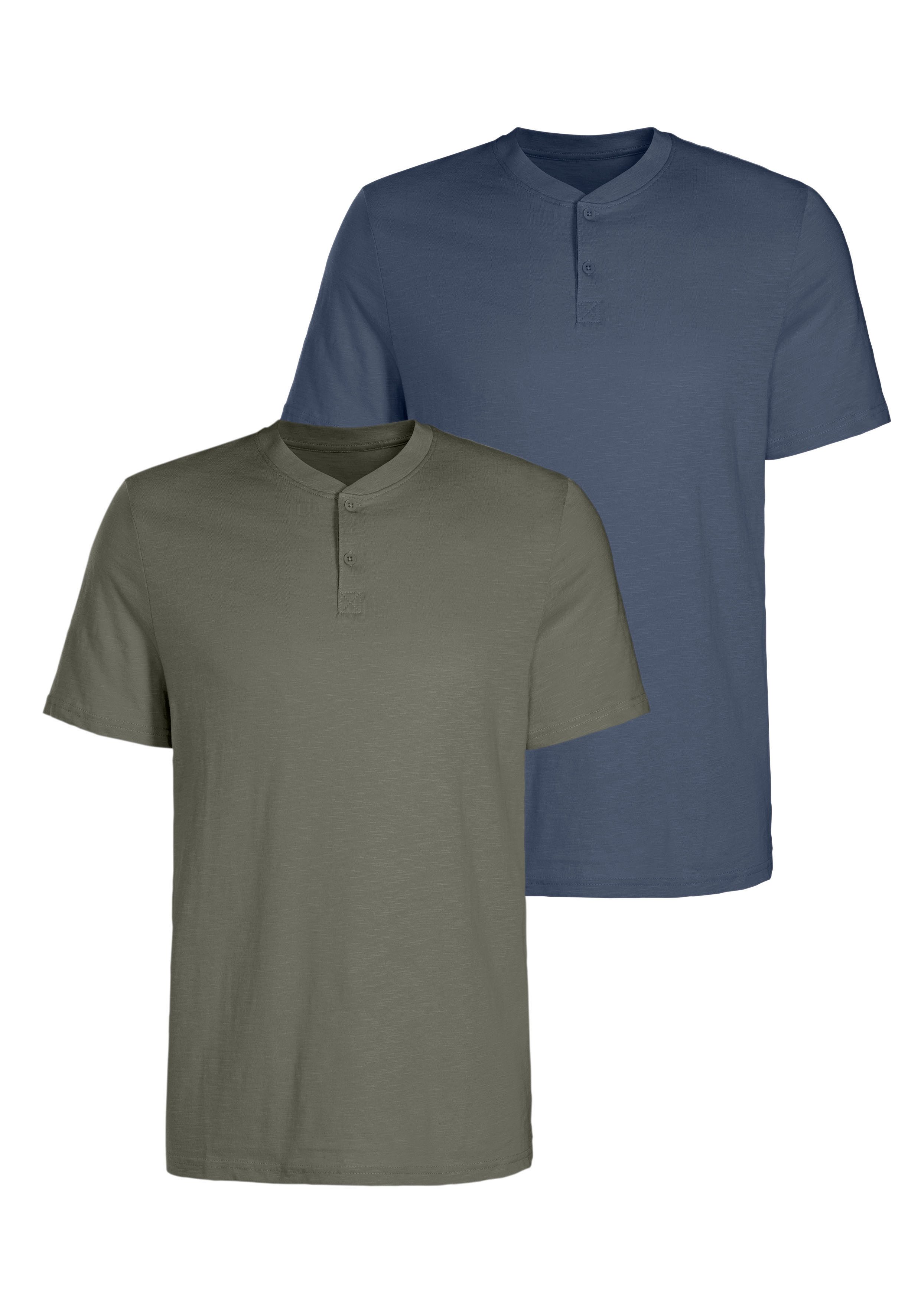 H.I.S Shirt met korte mouwen met henleykraag van gestructureerde katoenkwaliteit (set, 2)