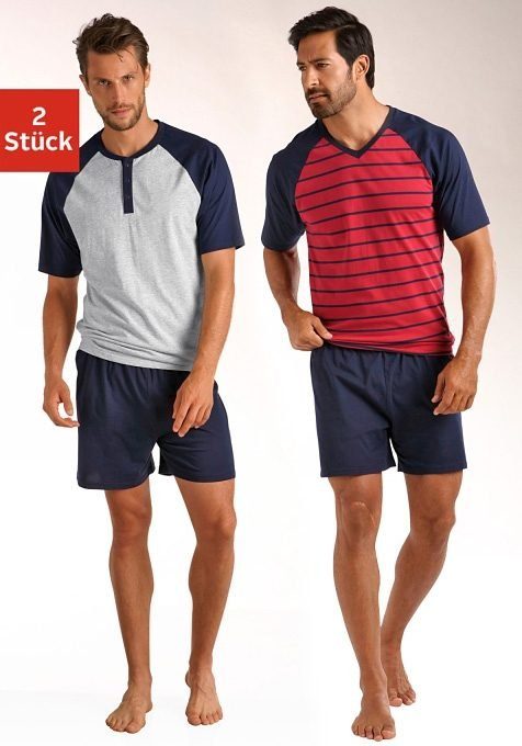 le jogger® Pyjama in een kort model, met raglanmouwen (4-delig, Set van 2)