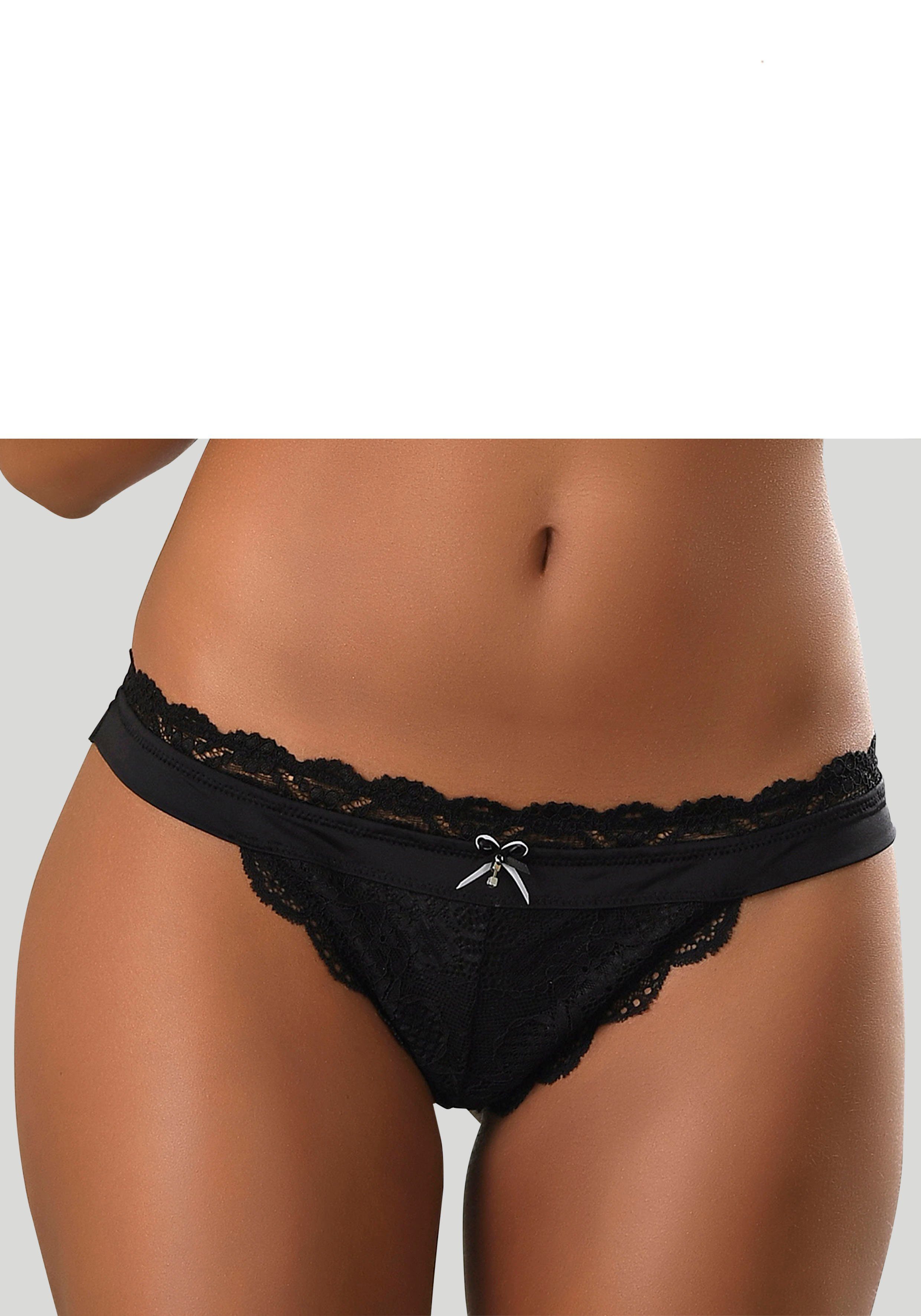 Lascana String Premium Dessous van delicate kant met fijne decoratieve strik en accessoire