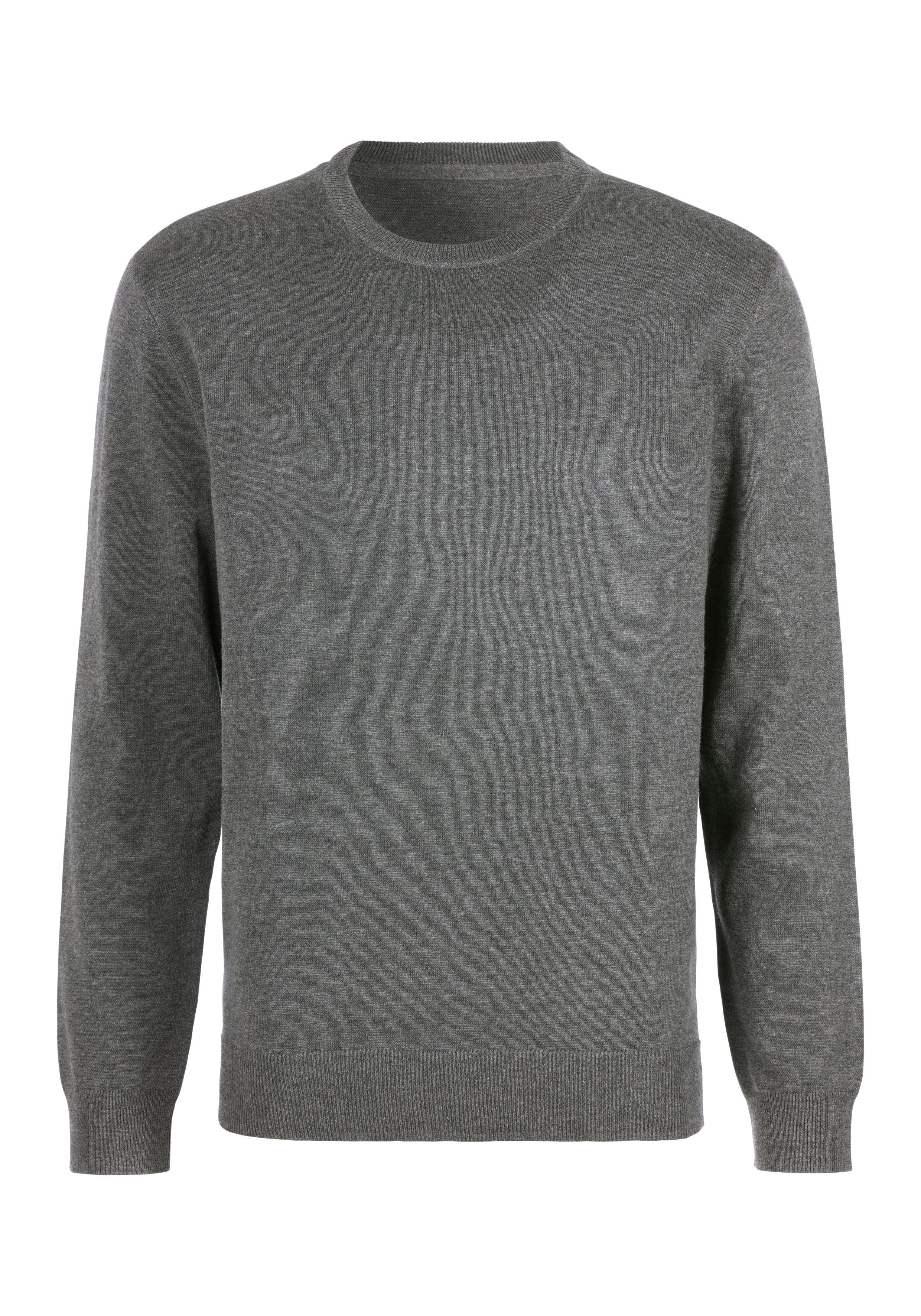 H.I.S Gebreide trui Regular fit, lange mouwen, pullover van fijn breiwerk, katoenmix heren maat M (48/50) grijs