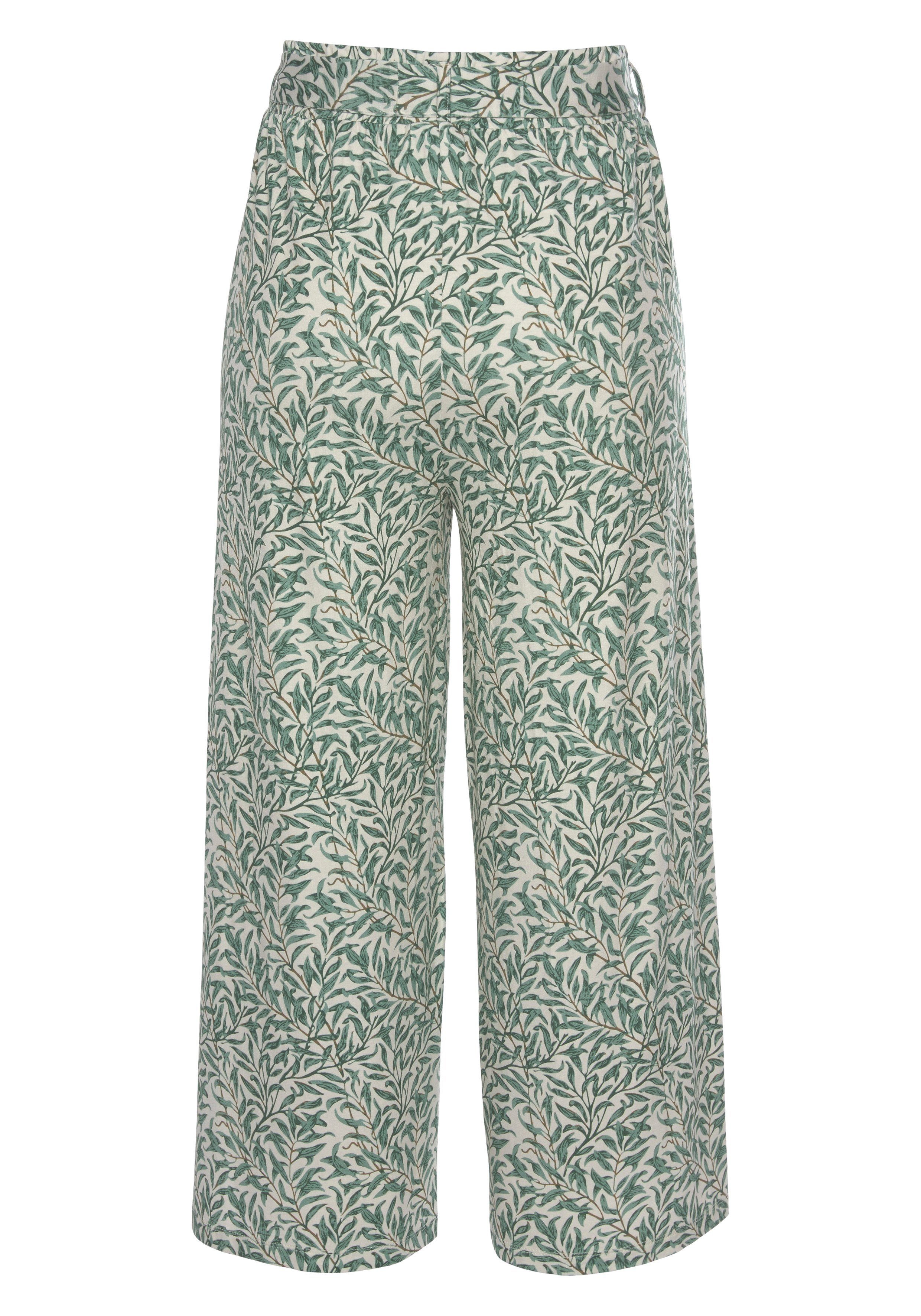 Beachtime Culotte met bladprint en striklint, luchtige lichtgewicht zomerbroek (Met een bindceintuur)