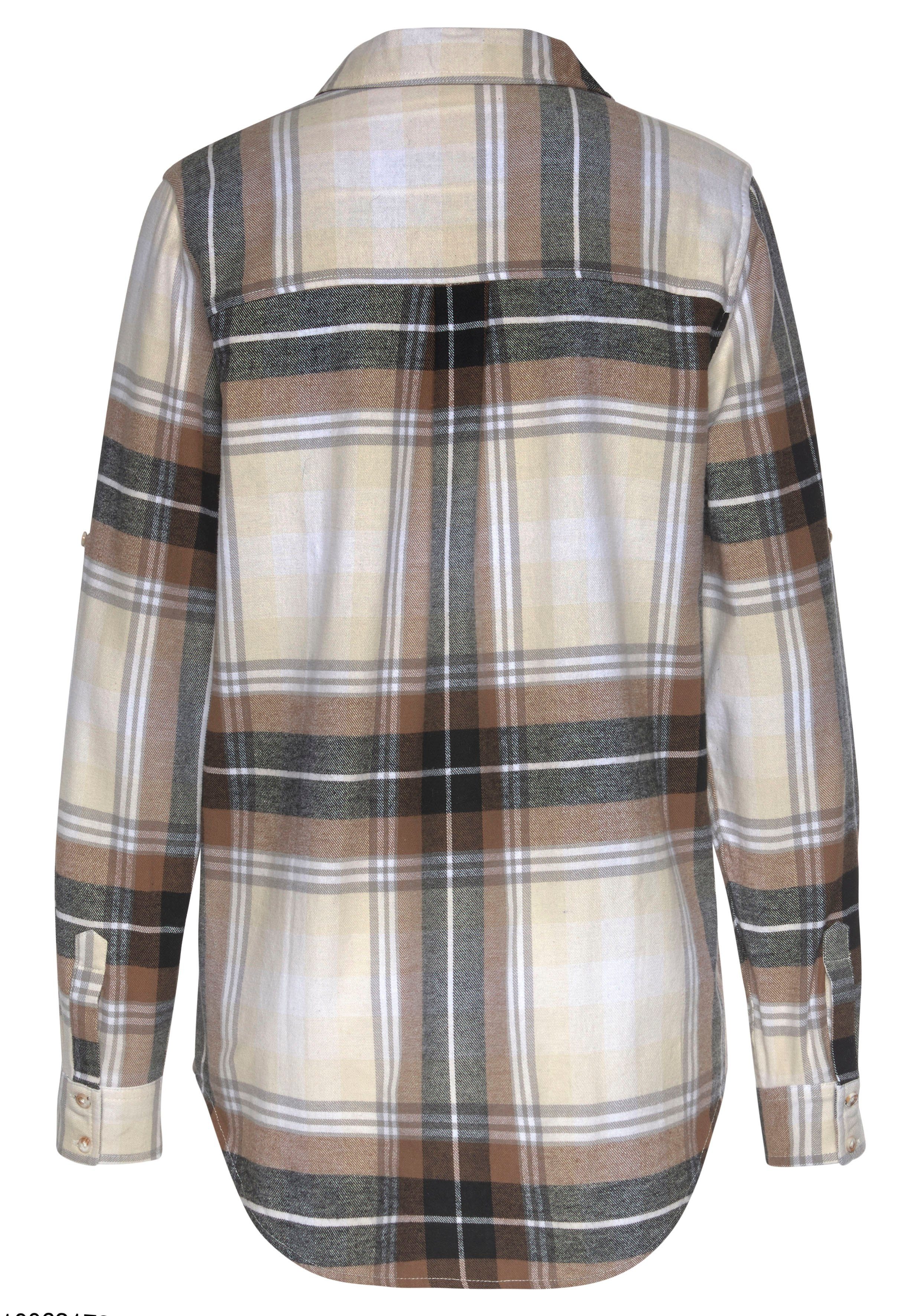 Buffalo Overhemdblouse van zachte flanel met blousekraag, flanellen shirt, ruitblouse