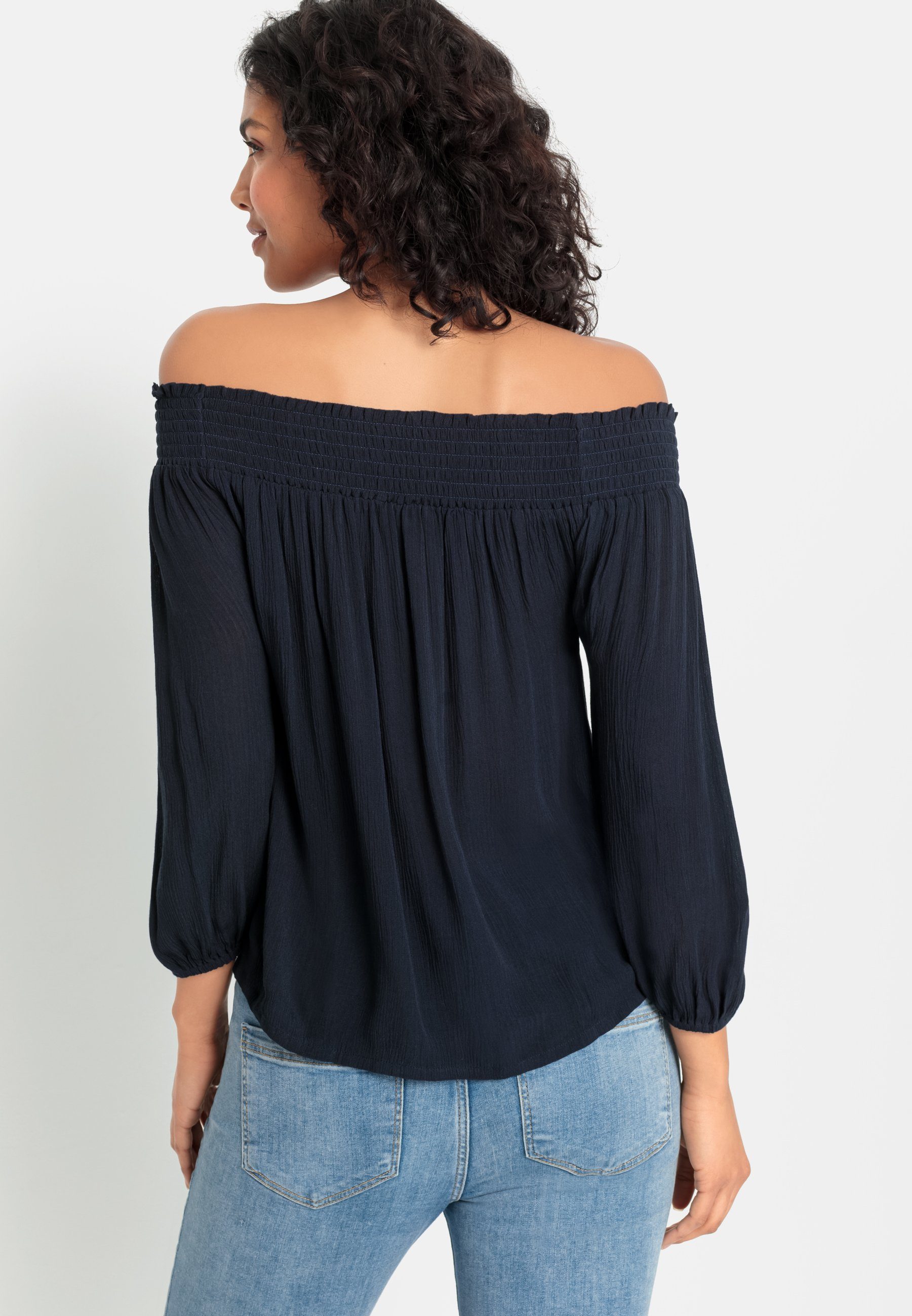 Lascana Blouse met carmenhals in een lichte gekreukte crinkle look, damesblouse, off-the-shoulder