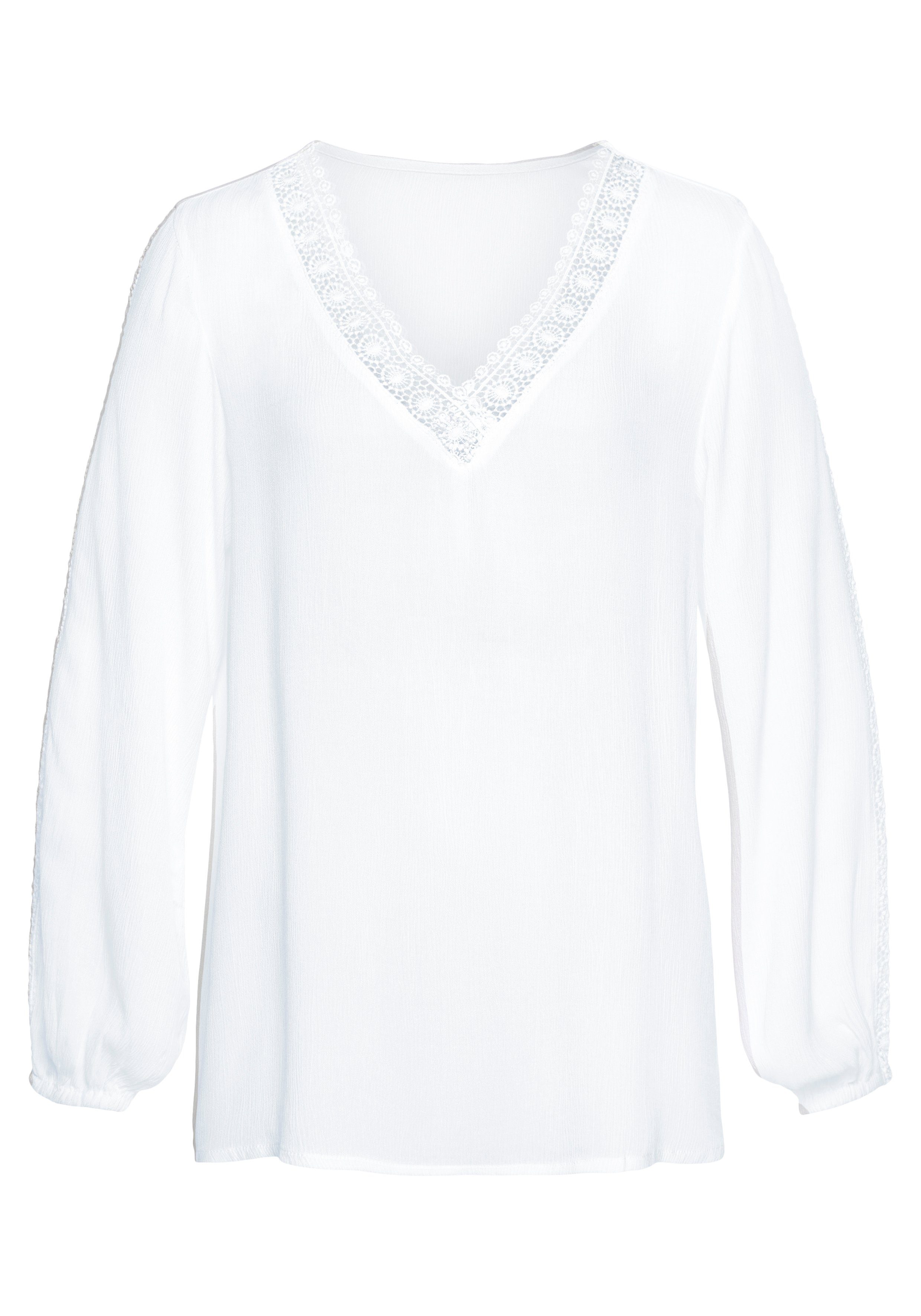 Vivance Gekreukte blouse met kantinzetten, zomerse damesblouse, lange mouwen blouse