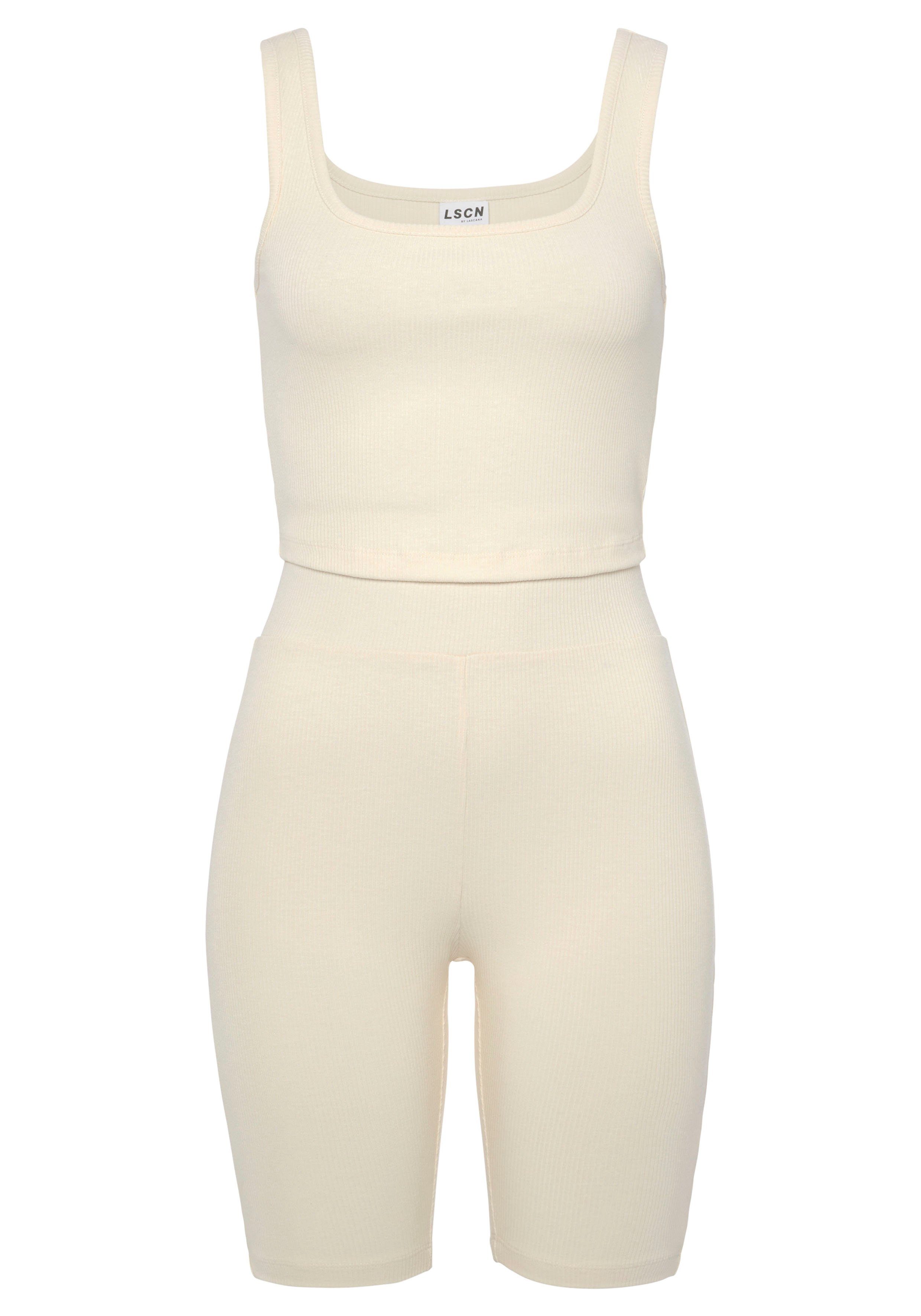 Lascana Shortama bestaat uit top en shorts van ribmateriaal, homewear-set