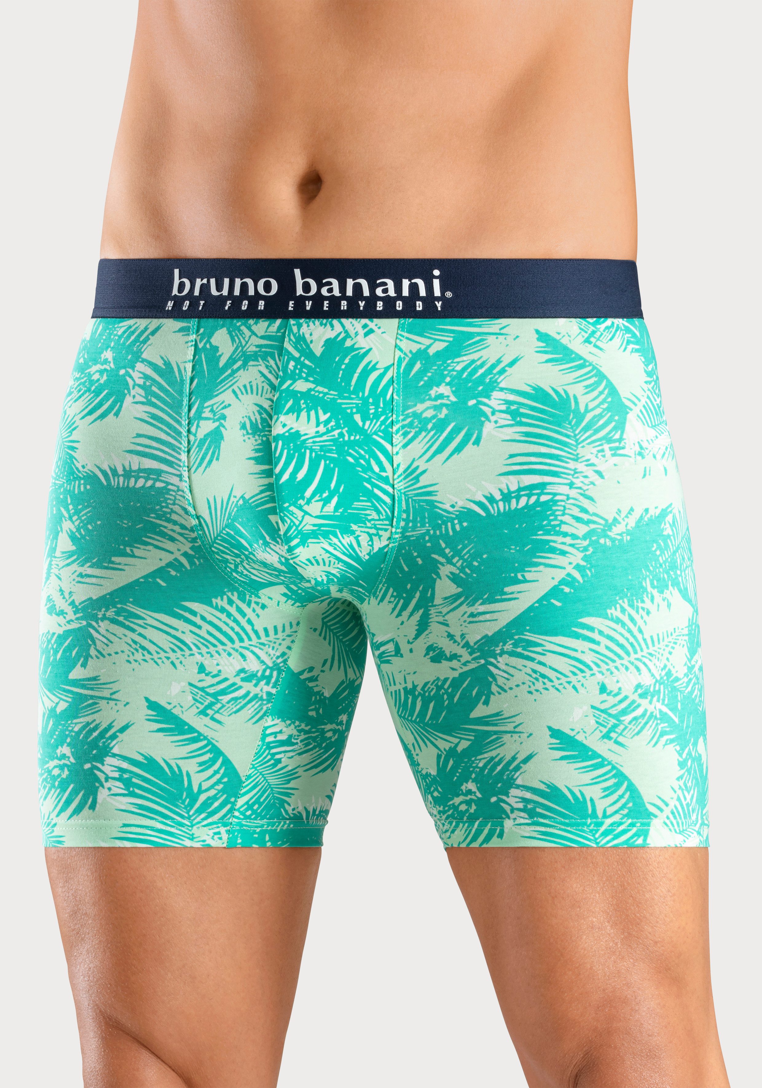 Bruno Banani Lange boxershort met palmprint en effen van katoenmix (4 stuks, Set van 4)