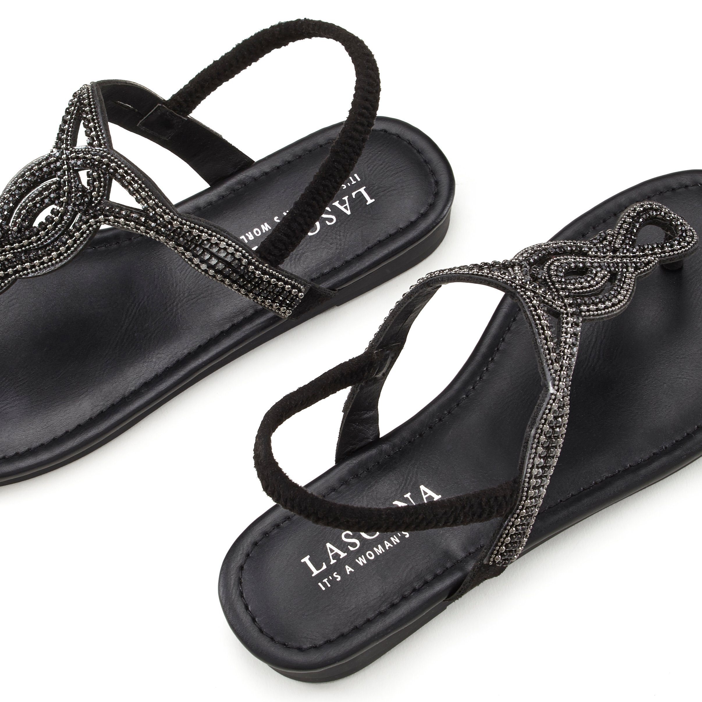 Lascana Teenslippers Sandaal, pantoffel met sierstenen in glitter-look VEGAN