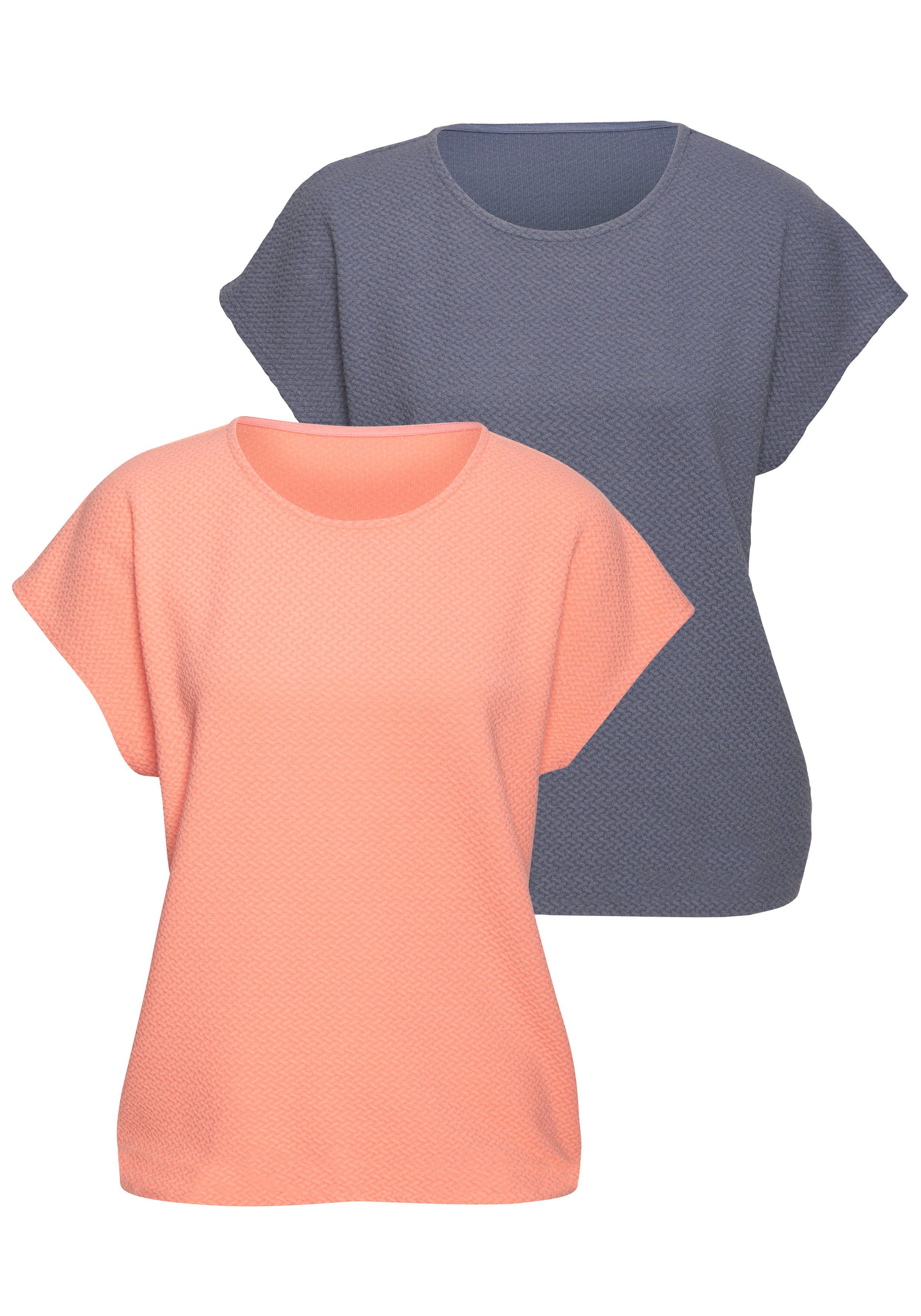 Vivance Shirt met korte mouwen Uit kreukvrije structuurkwaliteit in 2-pack (set)