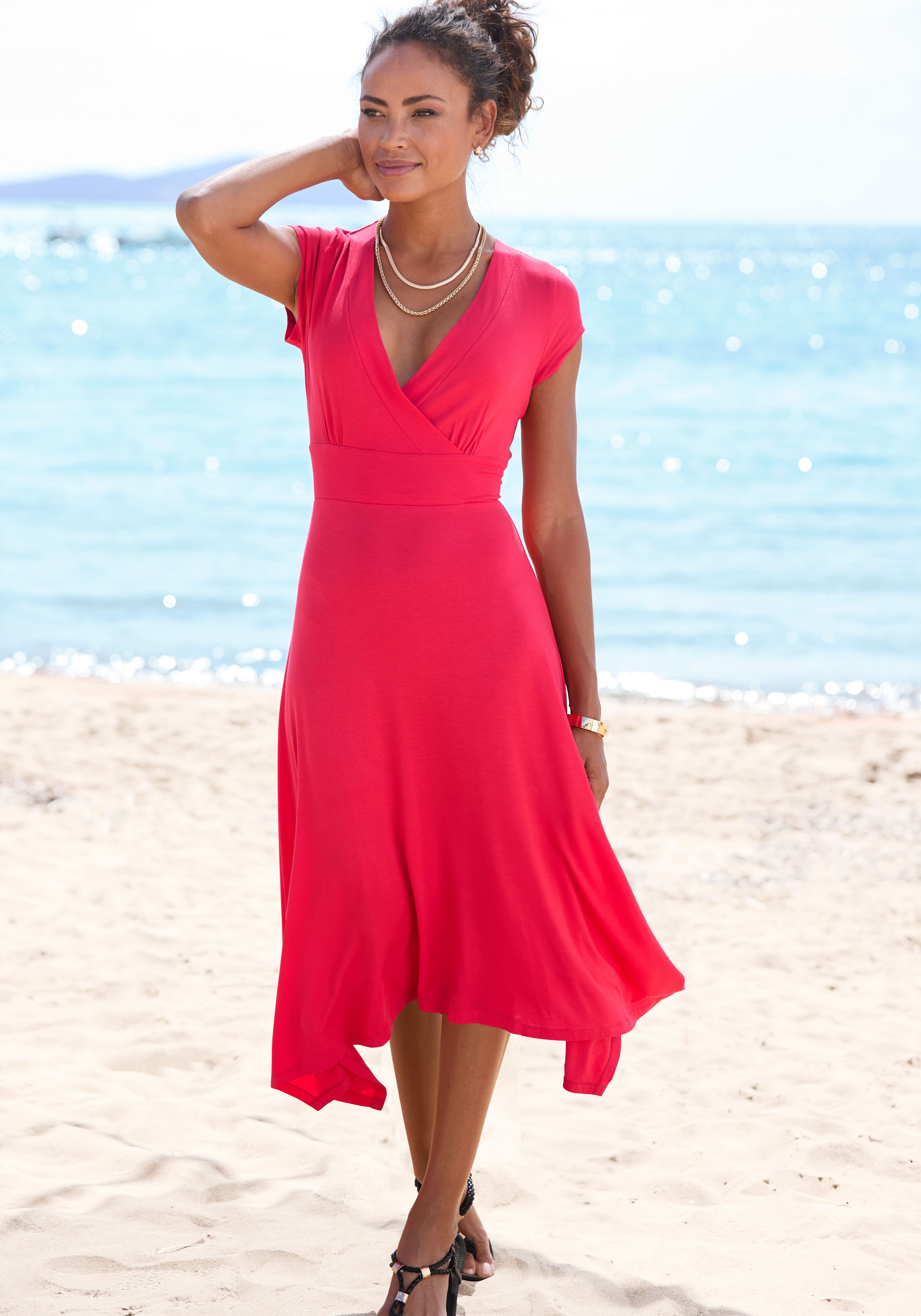 Beachtime Zomerjurk met puntzoom en strik, jersey jurk, asymmetrisch rokdeel