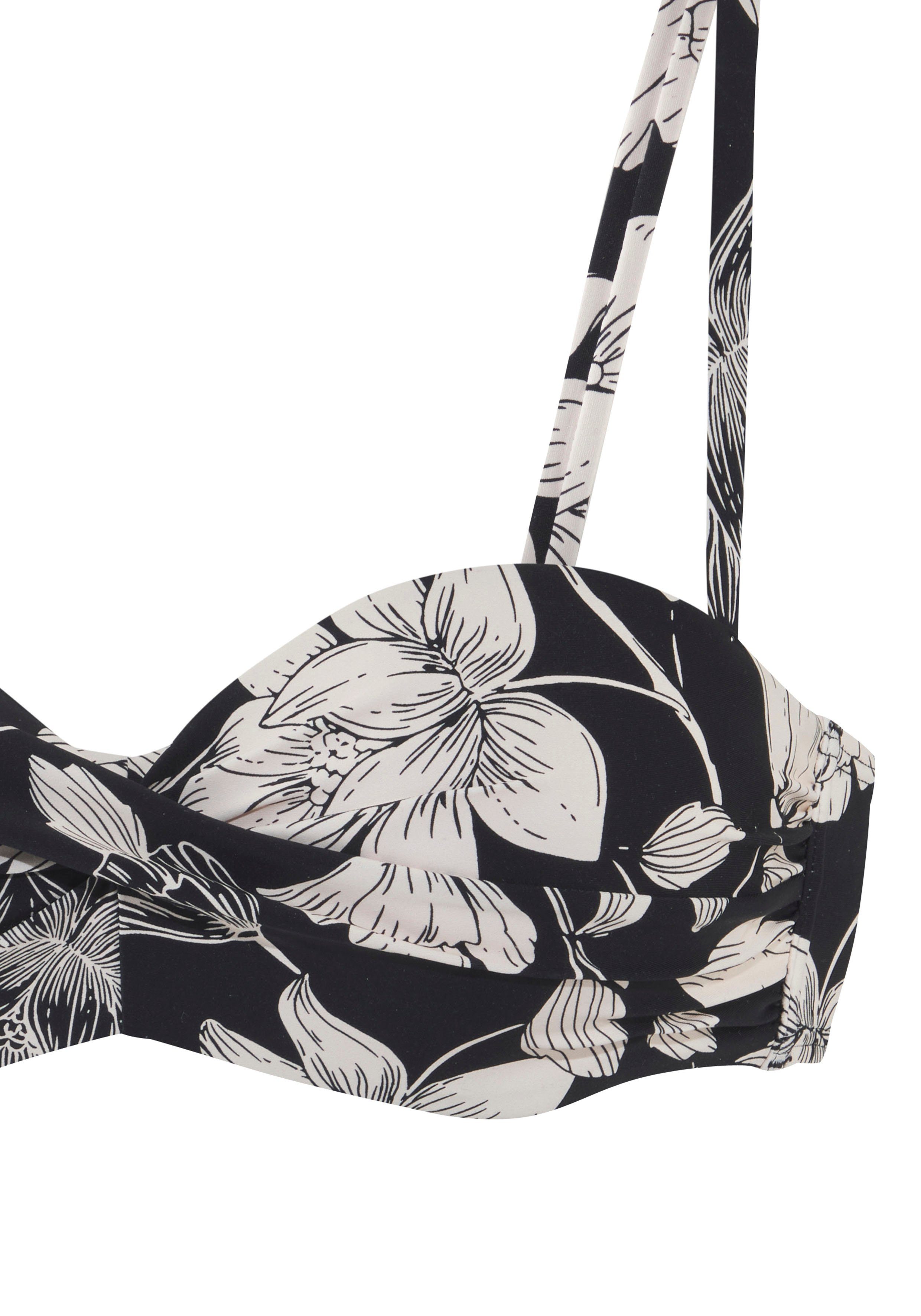 s.Oliver RED LABEL Beachwear Beugelbandeau bikinitop Lady met een bloemmotief bandeau bikini's maat 36 zwart