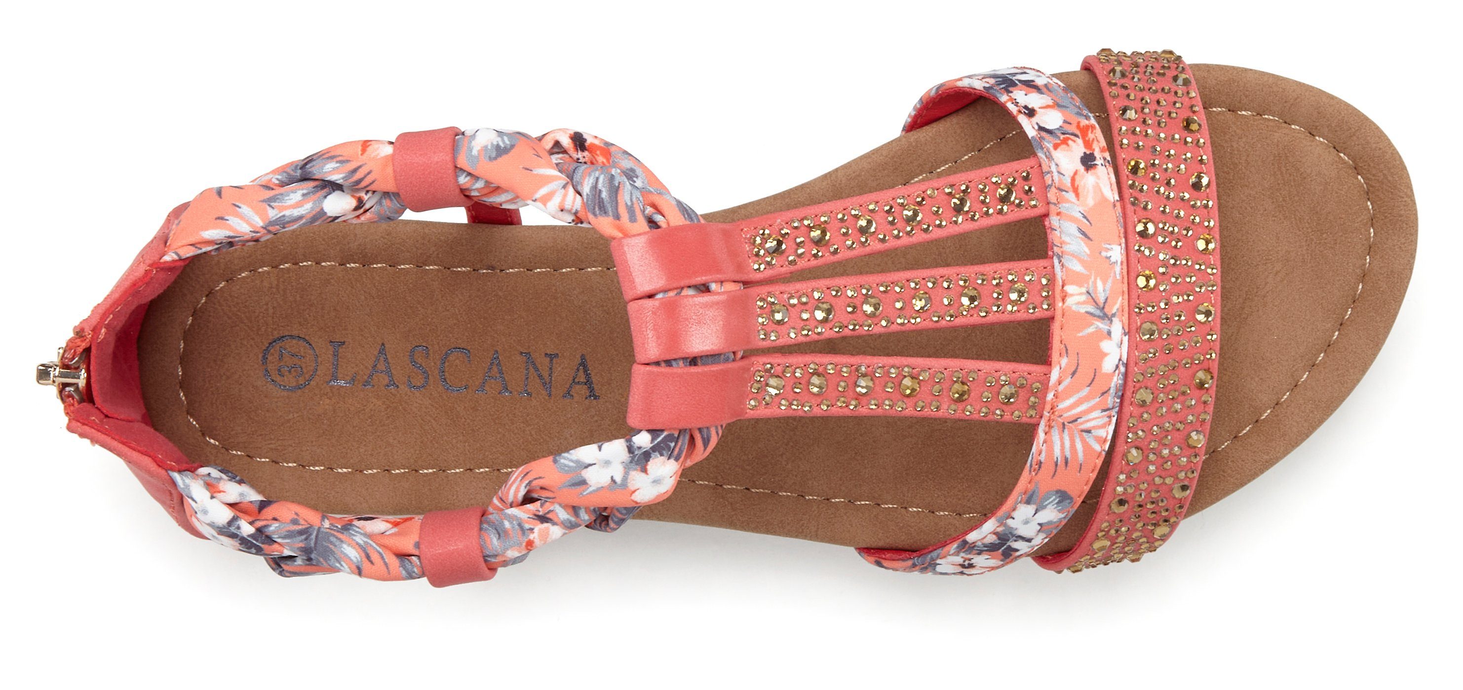 Lascana Sandalen Zomerschoen Sandalette, zomerschoen met versiering en kleine sleehak VEGAN