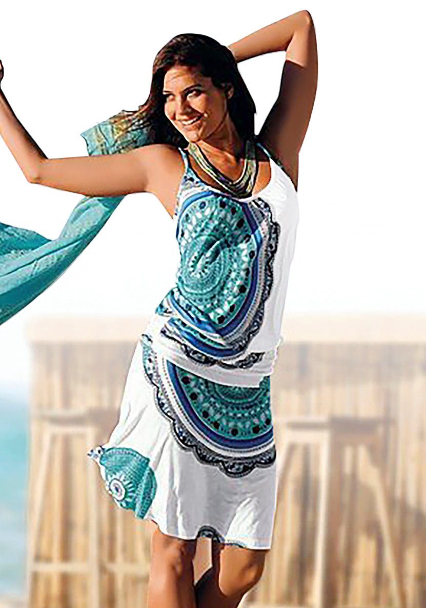Beachtime Strandjurk met all-over print en verstelbare bandjes, zomerjurk, jersey jurk