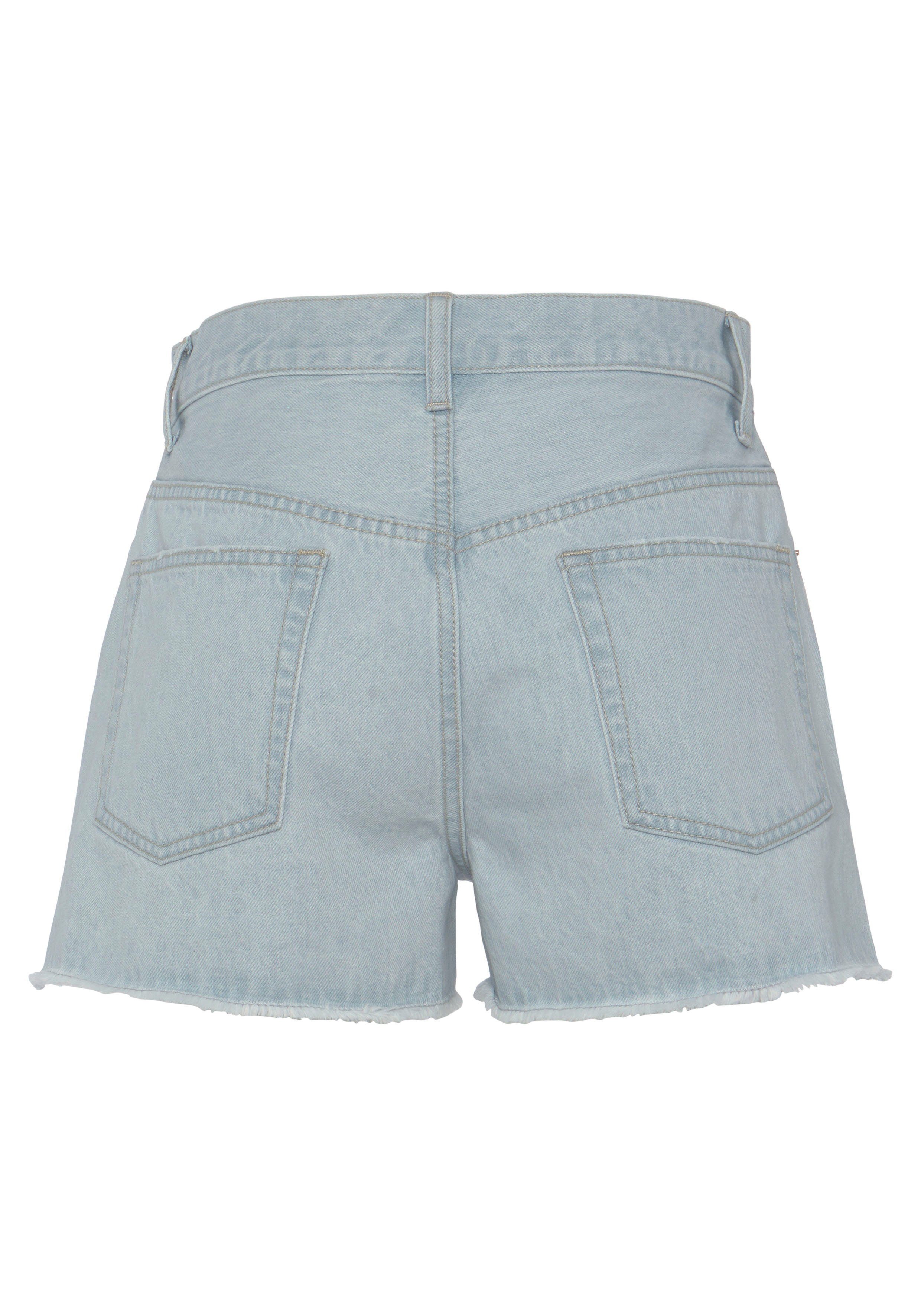 Buffalo Jeansshort met used-effecten, zijschuiven, korte broek van katoen