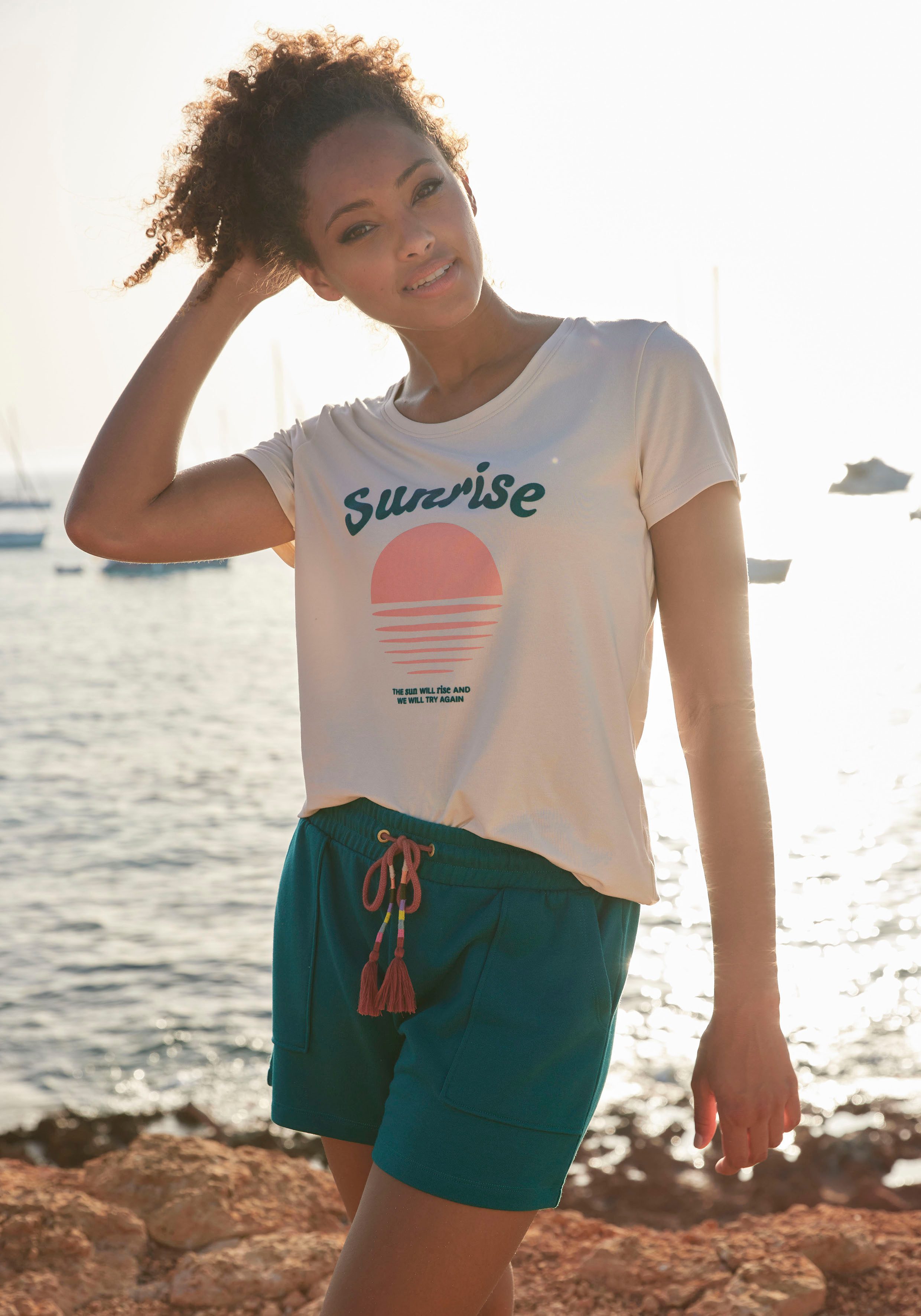 Vivance Shirt met korte mouwen -T-Shirt T-shirt met mooie frontprint, loungewear