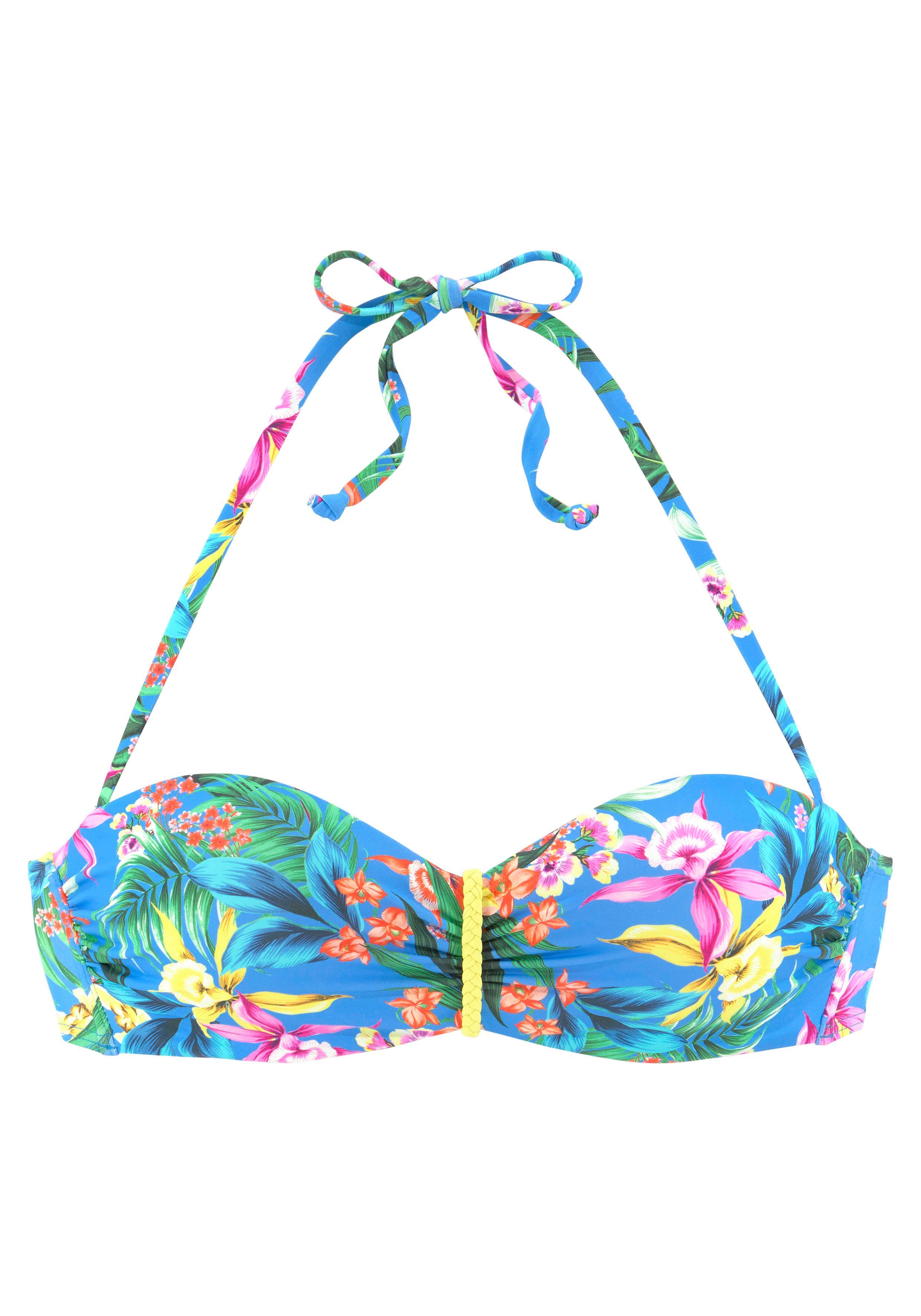 Venice Beach Beugelbikinitop in bandeaumodel Hanni met tropische print en gele details