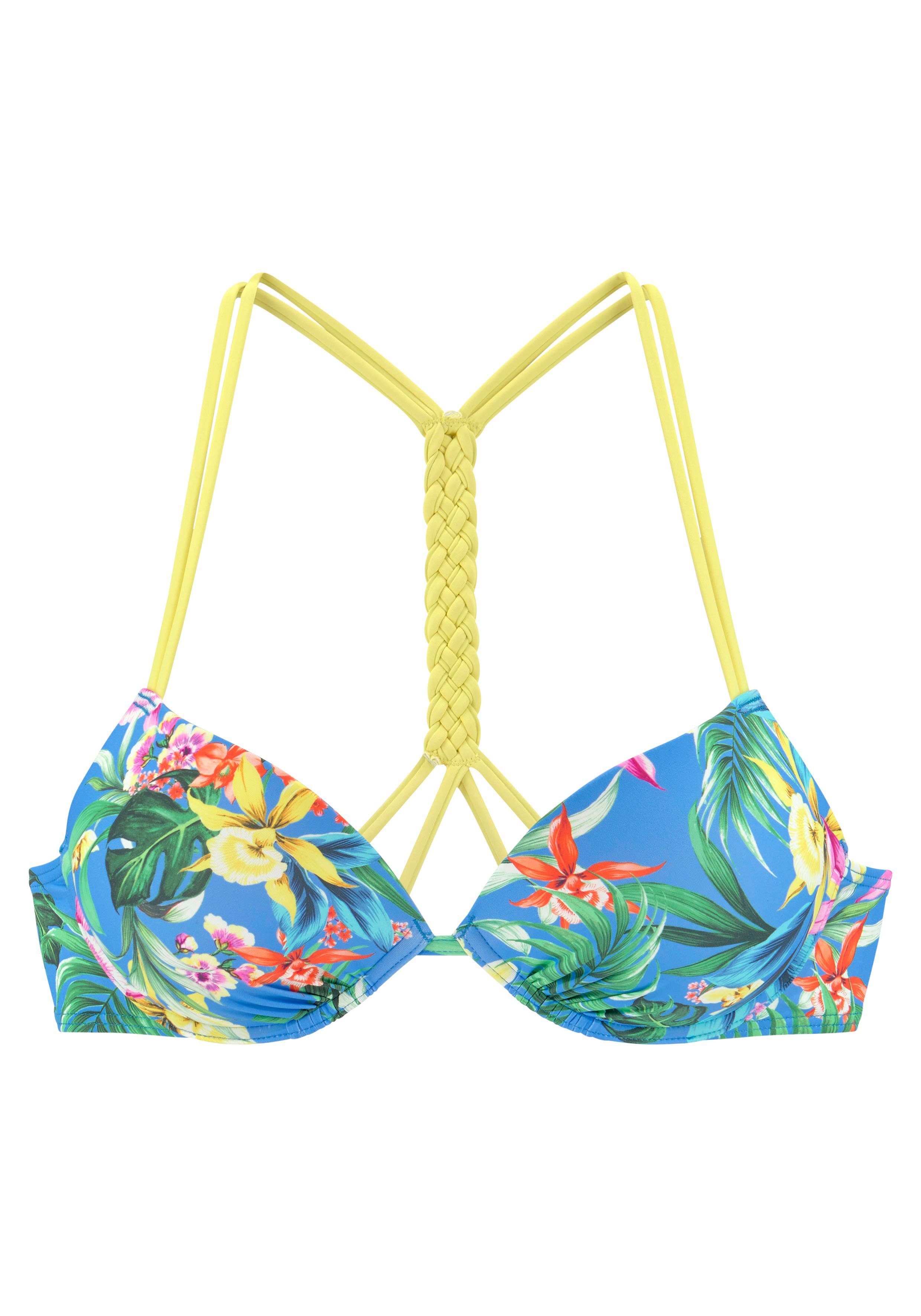 Venice Beach Push-upbikinitop Hanni met tropische print en gele details