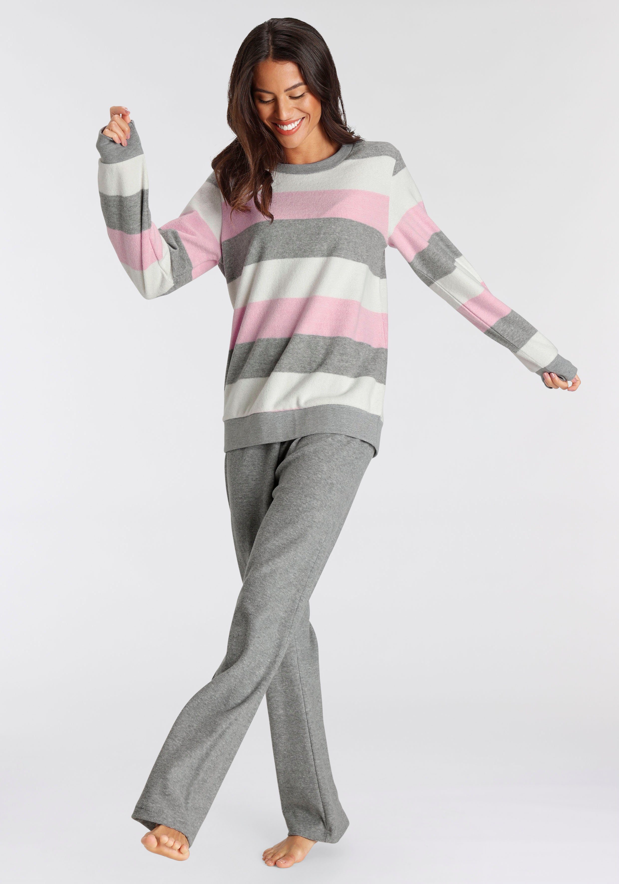 Vivance Dreams Pyjama van zachte frotté en met colorblock strepen (2-delig)