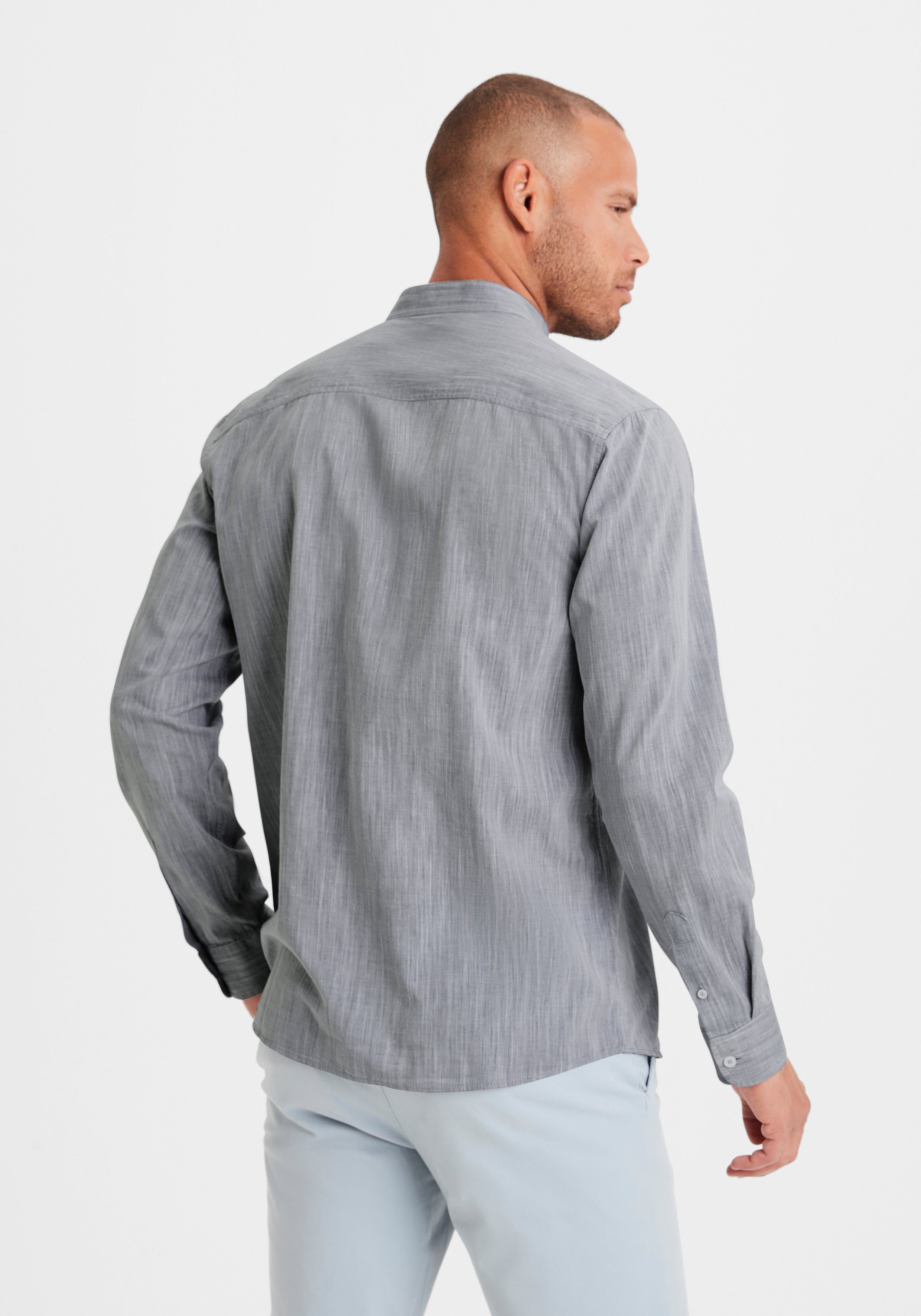 H.I.S Overhemd met lange mouwen Regular fit, staande kraag shirt met borstzak, 100% katoen