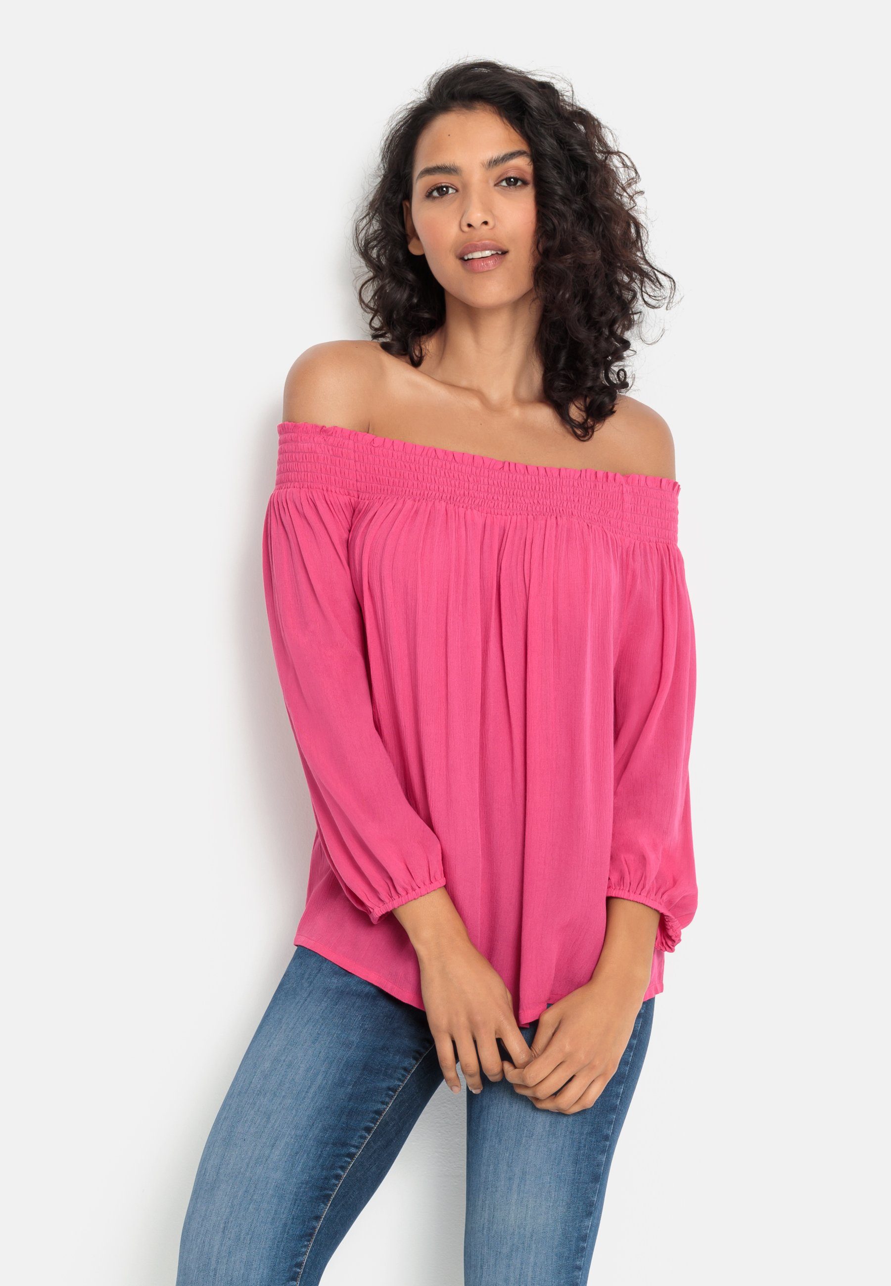 Lascana Blouse met carmenhals in een lichte gekreukte crinkle look, damesblouse, off-the-shoulder